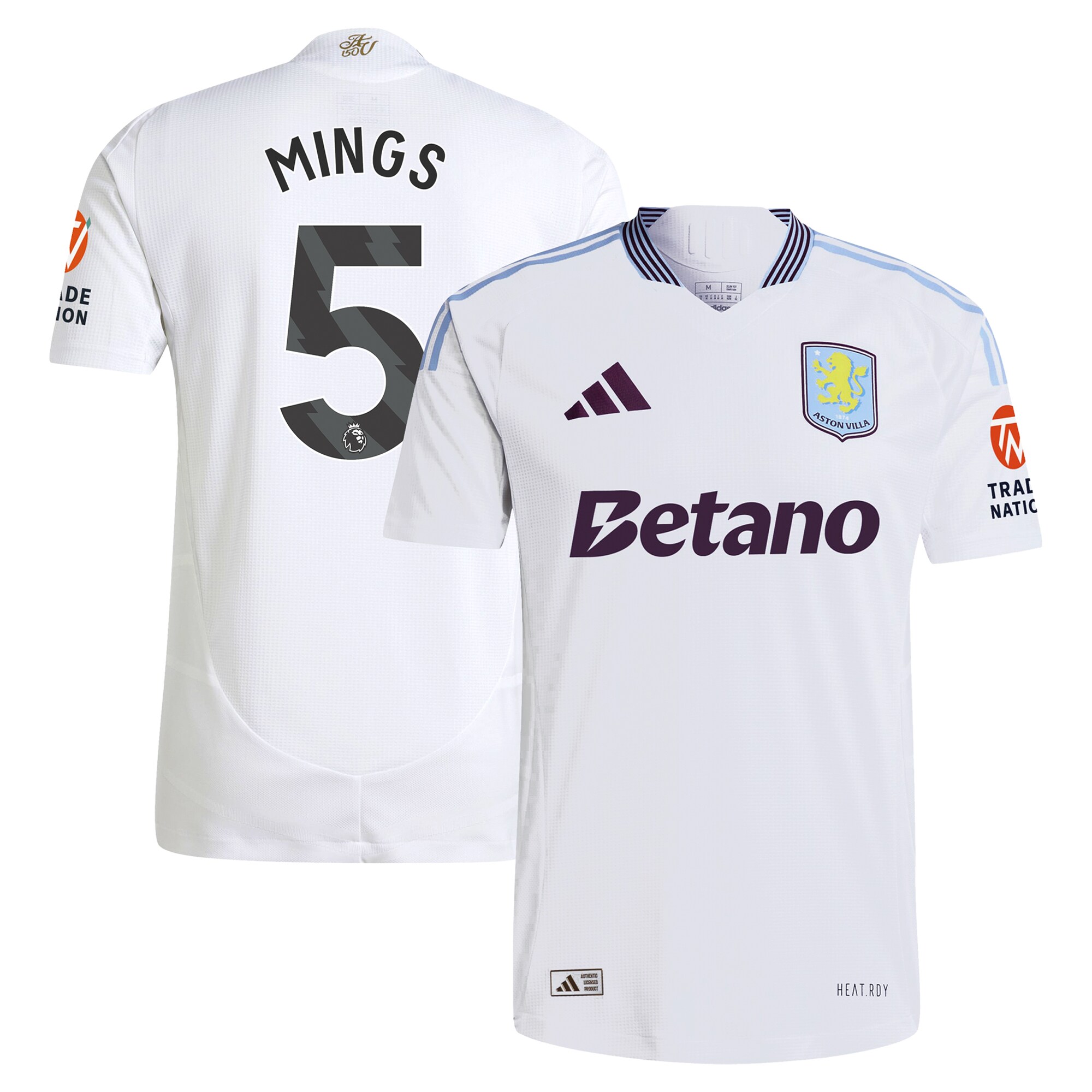 Aston Villa Shirts - aston villa adidas away authentic shirt 2024-25 with mings 5 printing Collection of Official Fan Gear