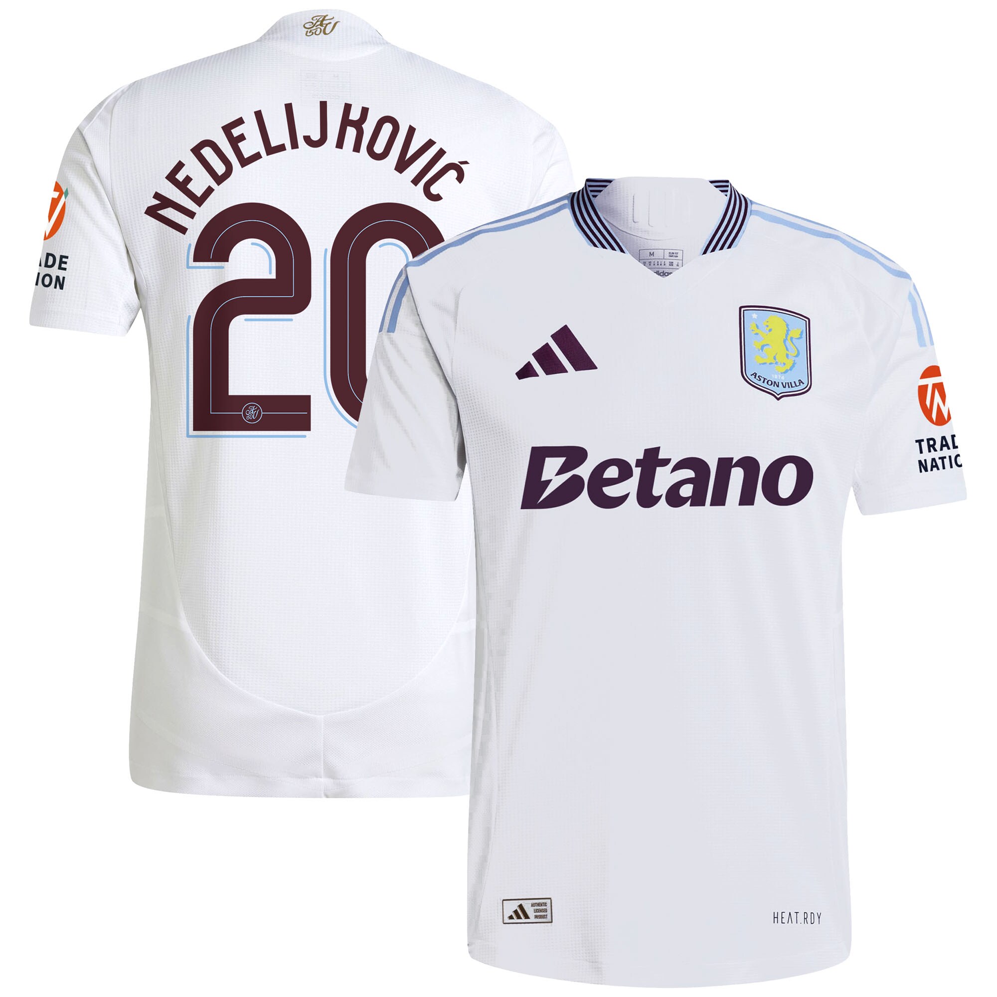 Aston Villa Shirts - aston villa adidas away authentic shirt 2024-25 with nedeljković 20 cup printing Collection of Official Fan Gear