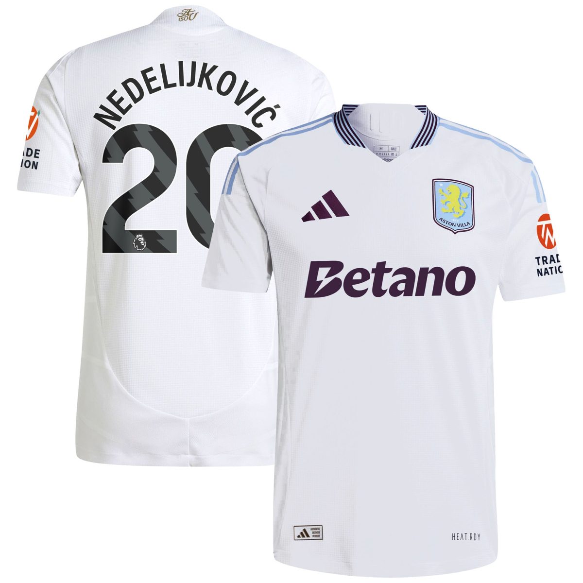 Aston Villa Shirts - aston villa adidas away authentic shirt 2024-25 with nedeljković 20 printing Collection of Official Fan Gear