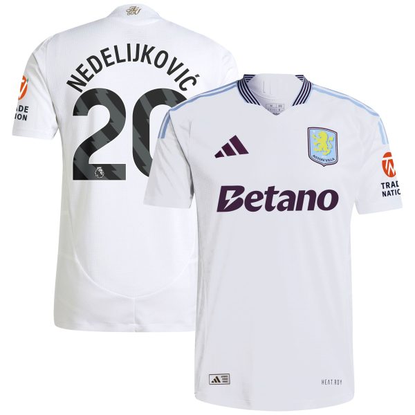 Aston Villa Shirts - aston villa adidas away authentic shirt 2024-25 with nedeljković 20 printing Collection of Official Fan Gear