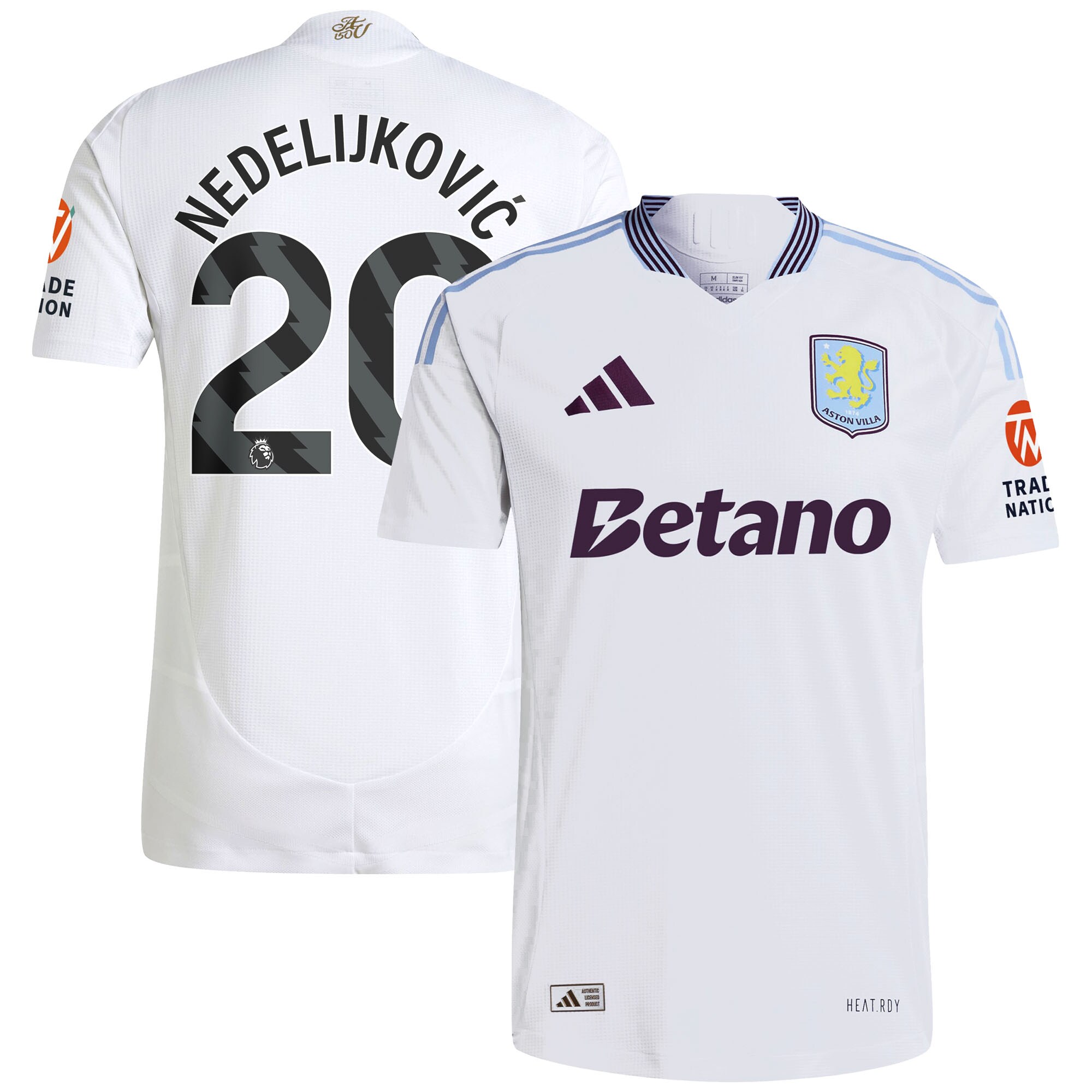 Aston Villa Shirts - aston villa adidas away authentic shirt 2024-25 with nedeljković 20 printing Collection of Official Fan Gear