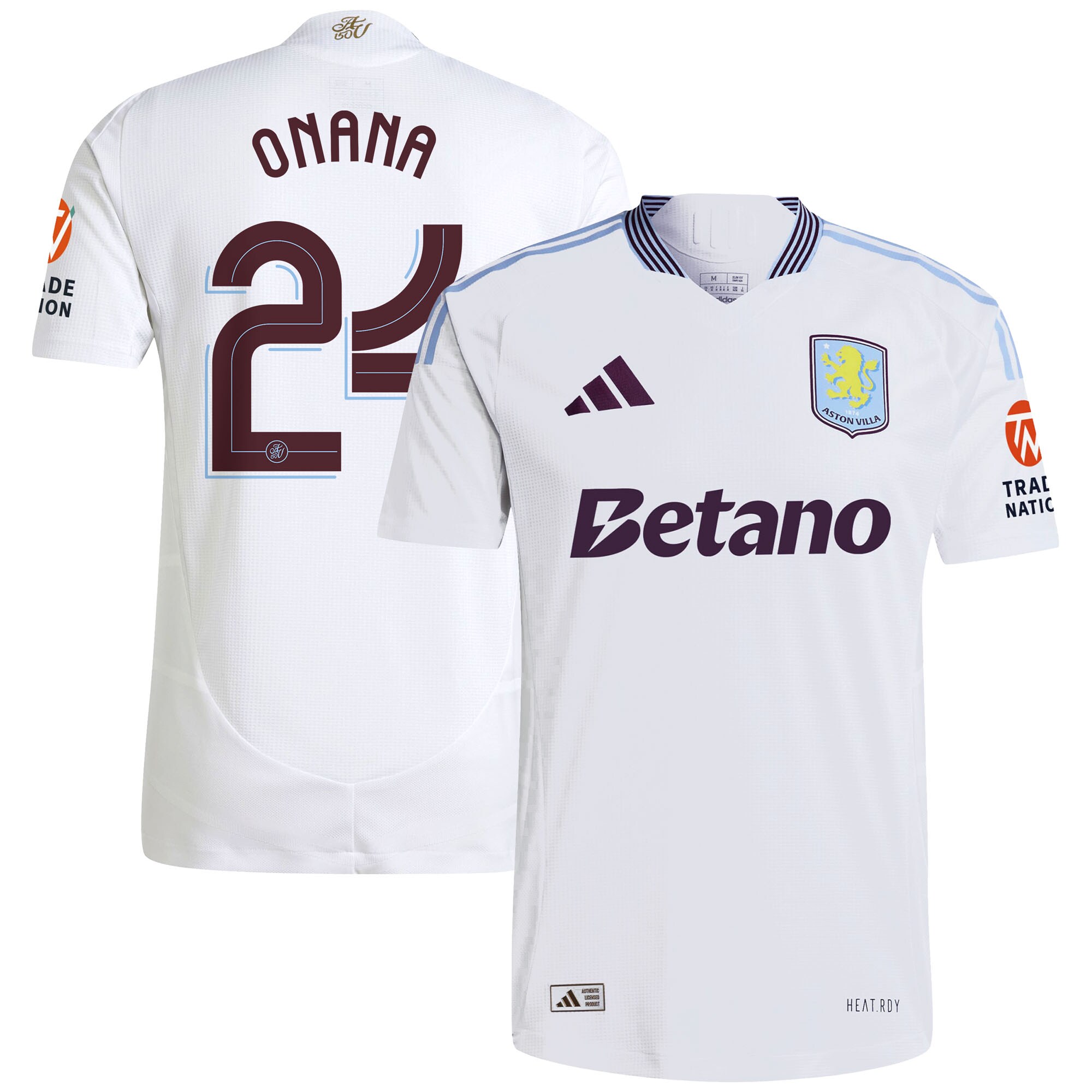 Aston Villa Shirts - aston villa adidas away authentic shirt 2024-25 with onana 24 cup printing Collection of Official Fan Gear