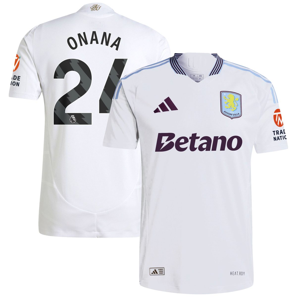 Aston Villa Shirts - aston villa adidas away authentic shirt 2024-25 with onana 24 printing Collection of Official Fan Gear