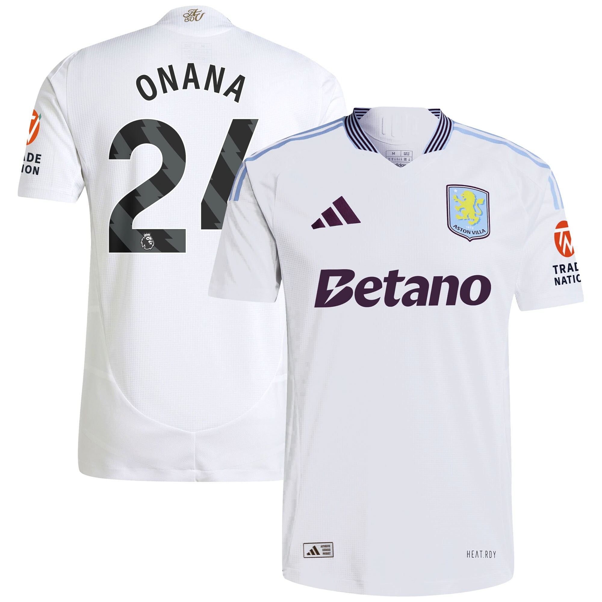 Aston Villa Shirts - aston villa adidas away authentic shirt 2024-25 with onana 24 printing Collection of Official Fan Gear