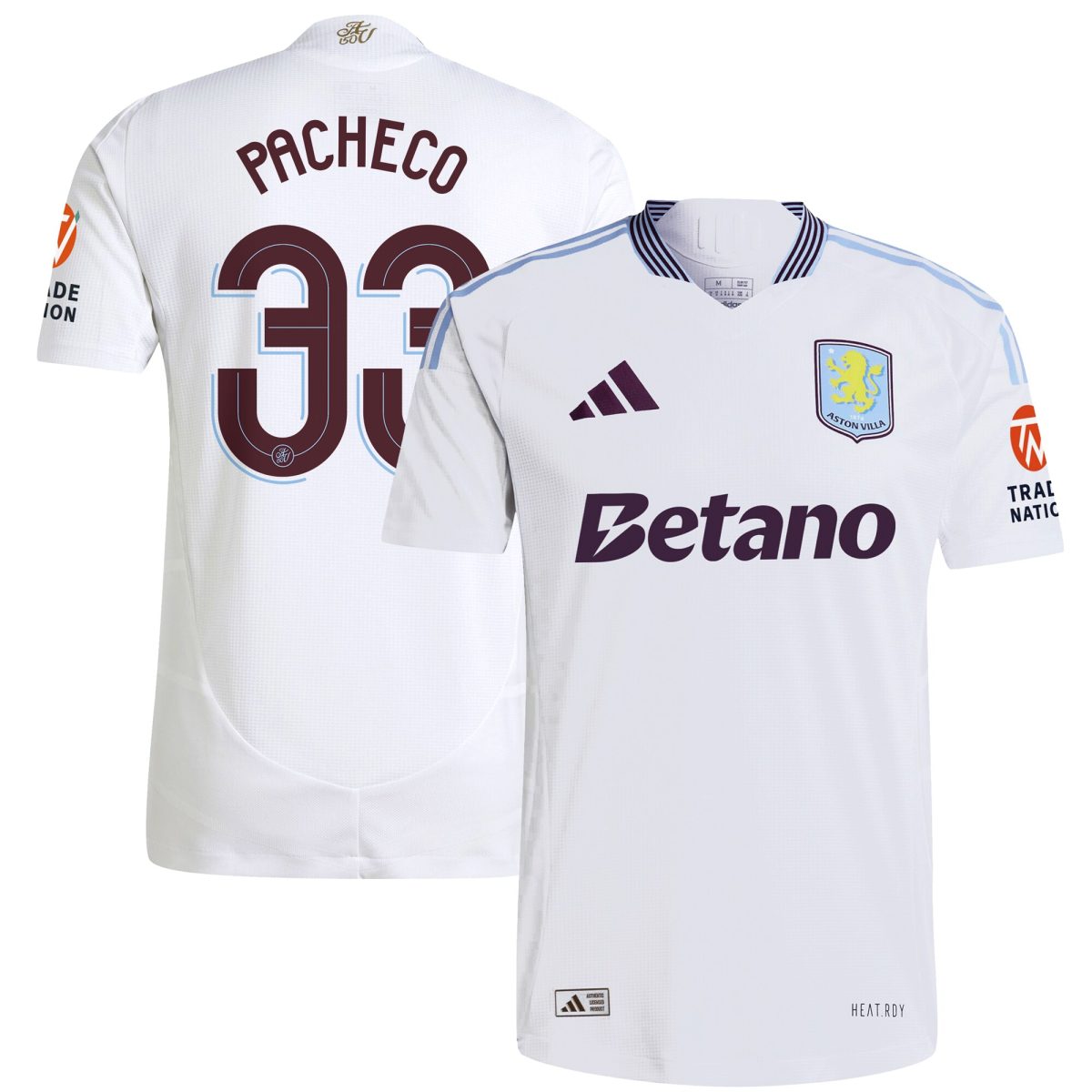 Aston Villa Shirts - aston villa adidas away authentic shirt 2024-25 with pacheco 33 cup printing Collection of Official Fan Gear