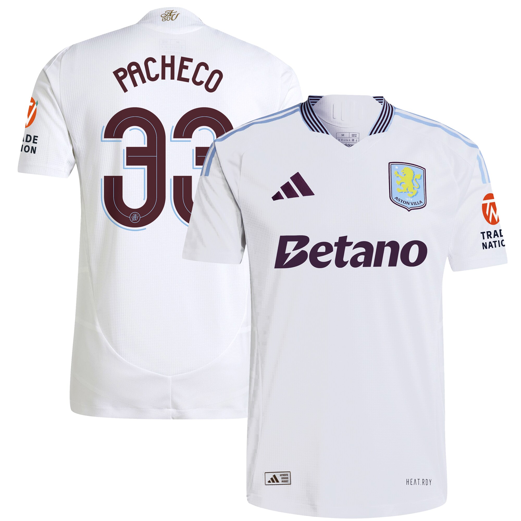 Aston Villa Shirts - aston villa adidas away authentic shirt 2024-25 with pacheco 33 cup printing Collection of Official Fan Gear