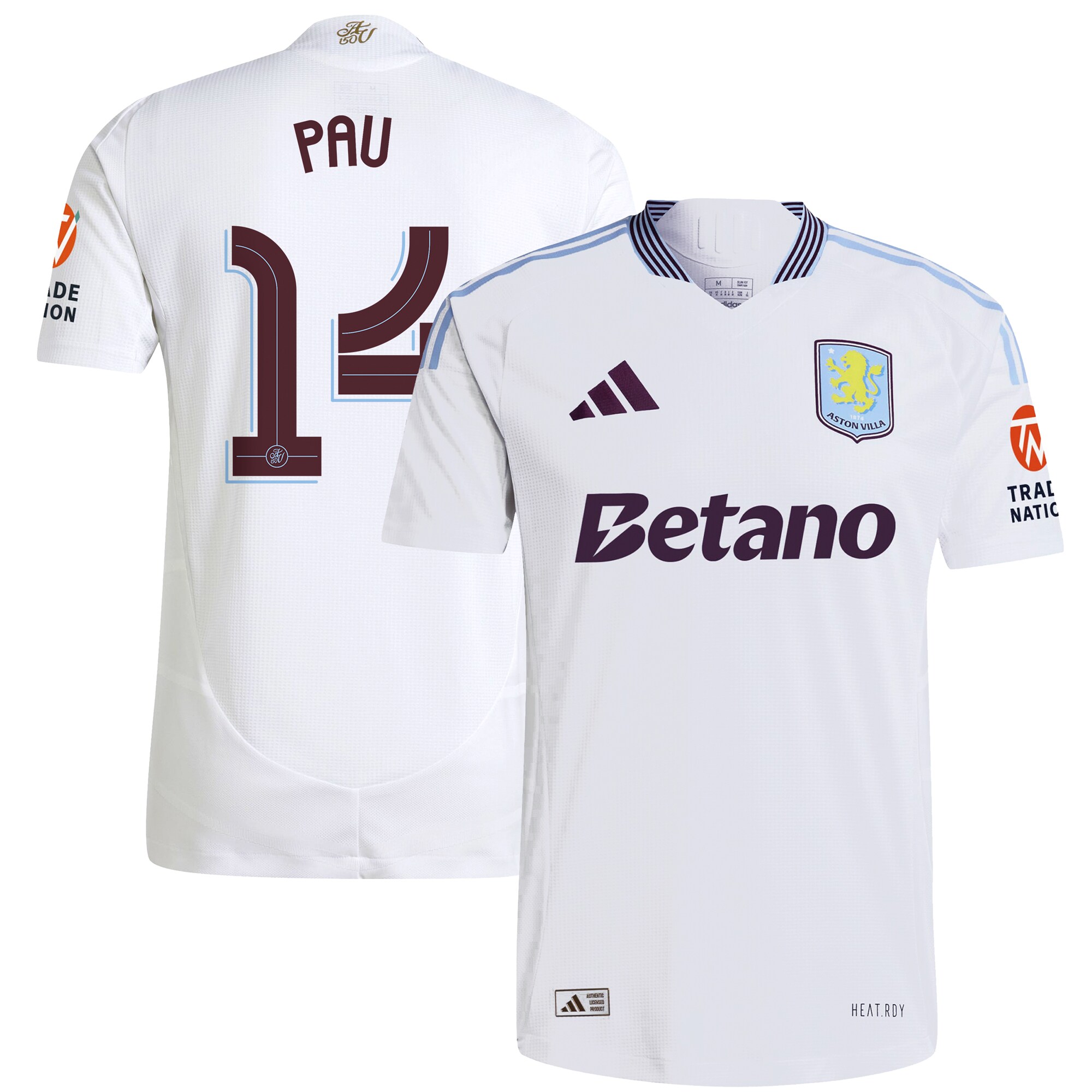 Aston Villa Shirts - aston villa adidas away authentic shirt 2024-25 with pau 14 cup printing Collection of Official Fan Gear