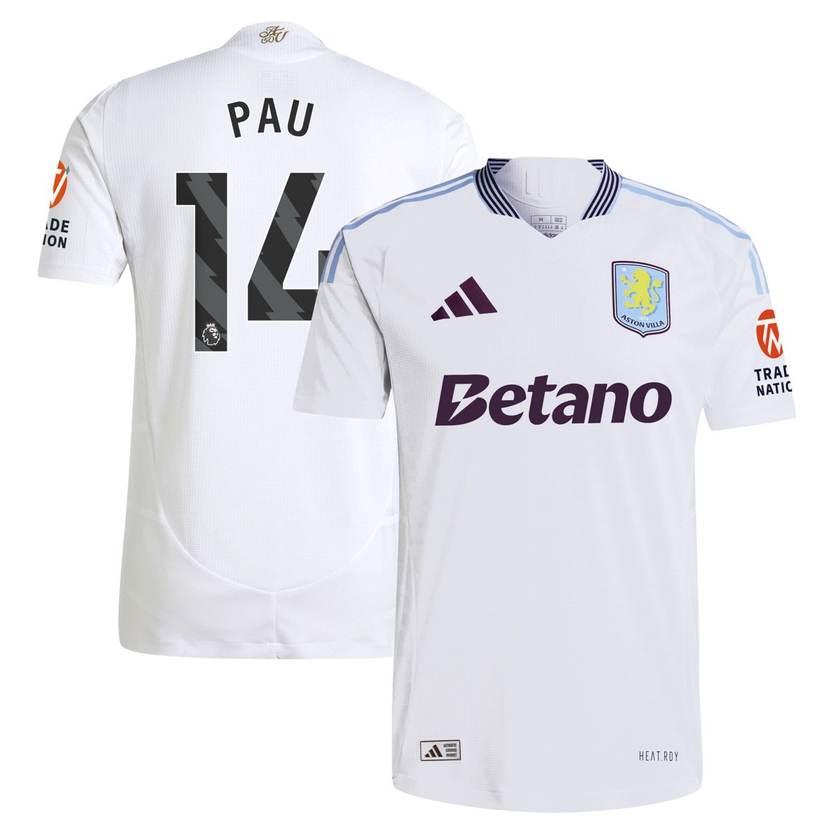 Aston Villa Shirts - aston villa adidas away authentic shirt 2024-25 with pau 14 printing Collection of Official Fan Gear