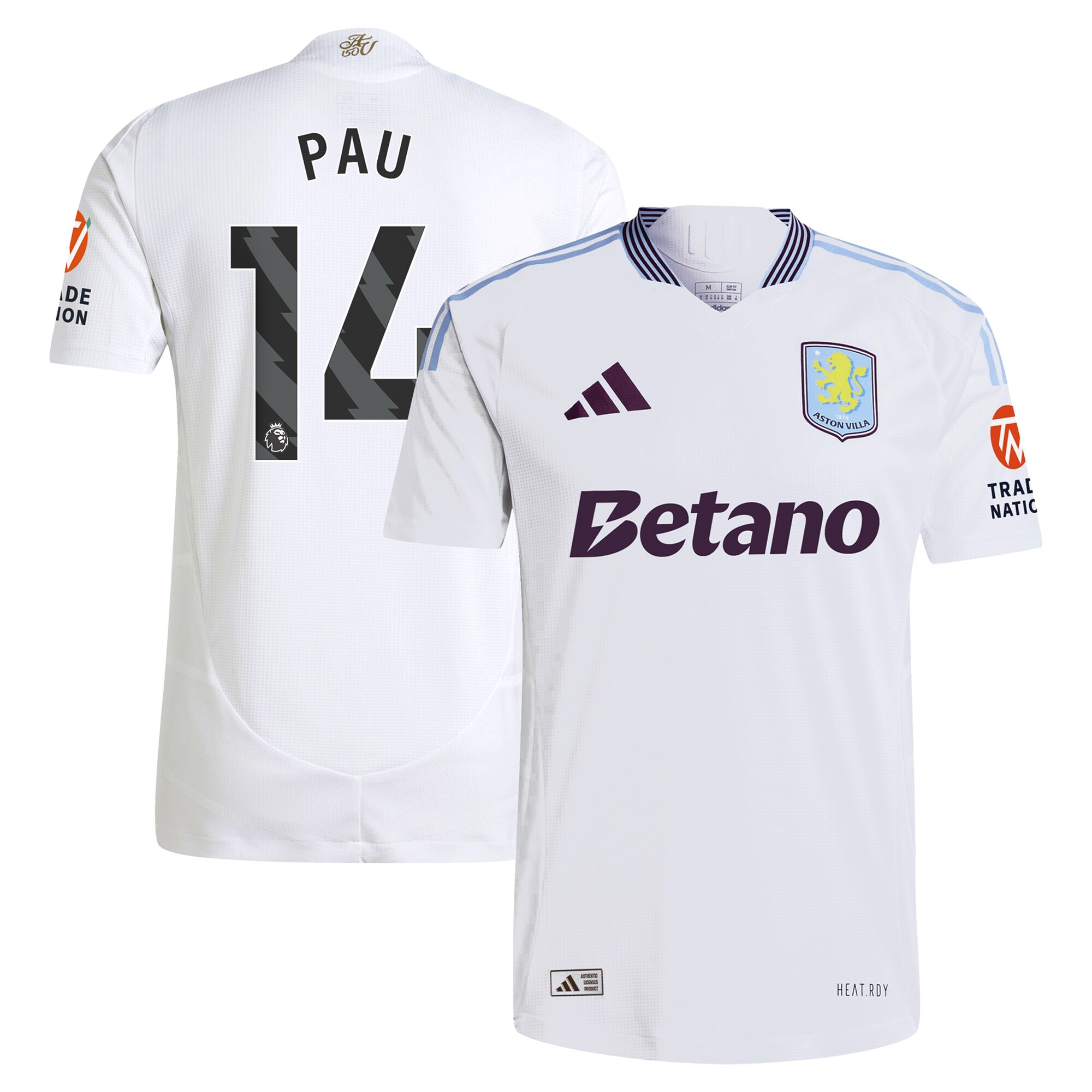 Aston Villa Shirts - aston villa adidas away authentic shirt 2024-25 with pau 14 printing Collection of Official Fan Gear