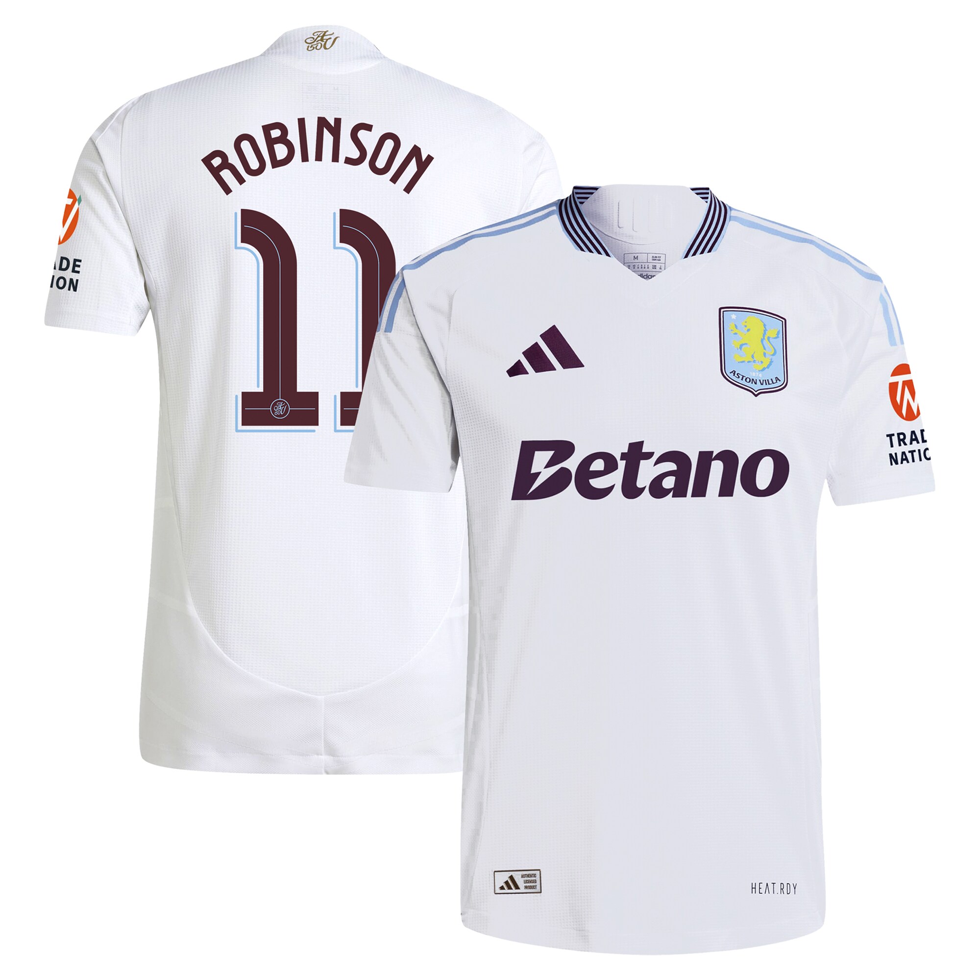 Aston Villa Shirts - aston villa adidas away authentic shirt 2024-25 with robinson 11 cup printing Collection of Official Fan Gear