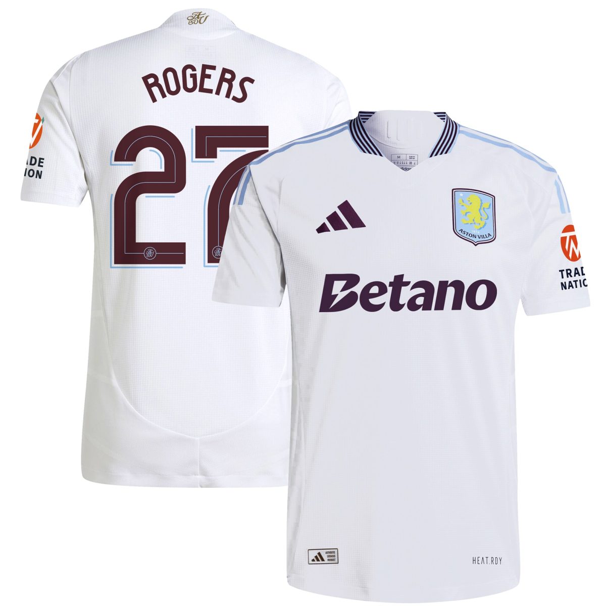 Aston Villa Shirts - aston villa adidas away authentic shirt 2024-25 with rogers 27 cup printing Collection of Official Fan Gear