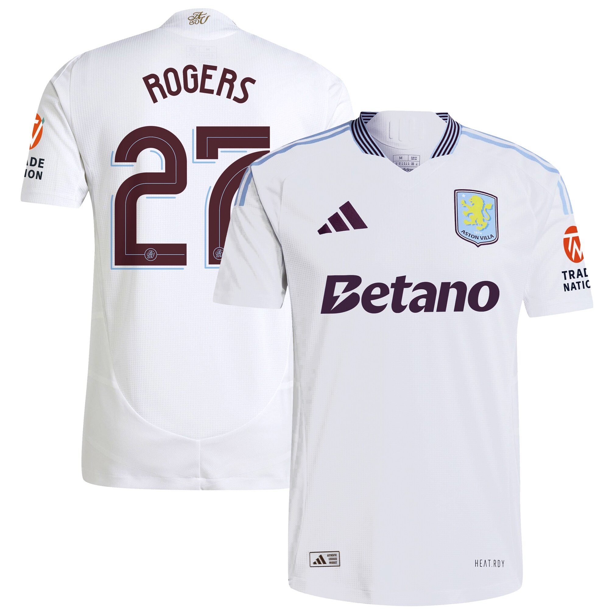 Aston Villa Shirts - aston villa adidas away authentic shirt 2024-25 with rogers 27 cup printing Collection of Official Fan Gear