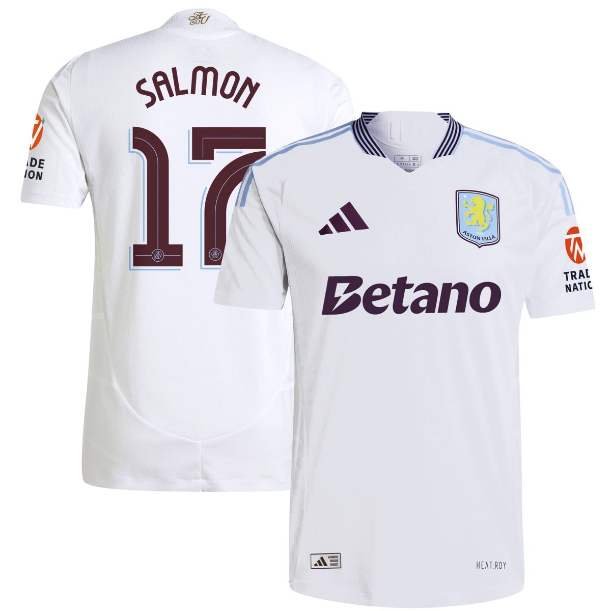 Aston Villa Shirts - aston villa adidas away authentic shirt 2024-25 with salmon 17 cup printing Collection of Official Fan Gear