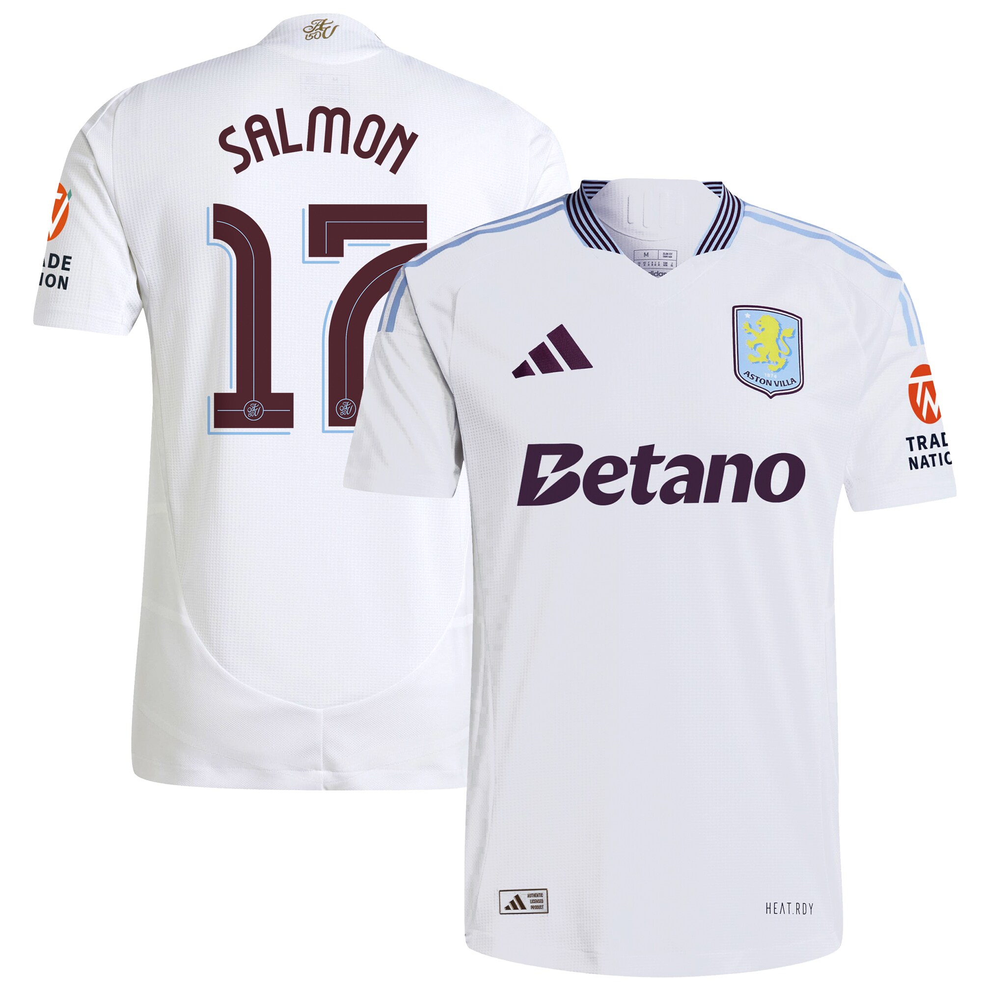 Aston Villa Shirts - aston villa adidas away authentic shirt 2024-25 with salmon 17 cup printing Collection of Official Fan Gear