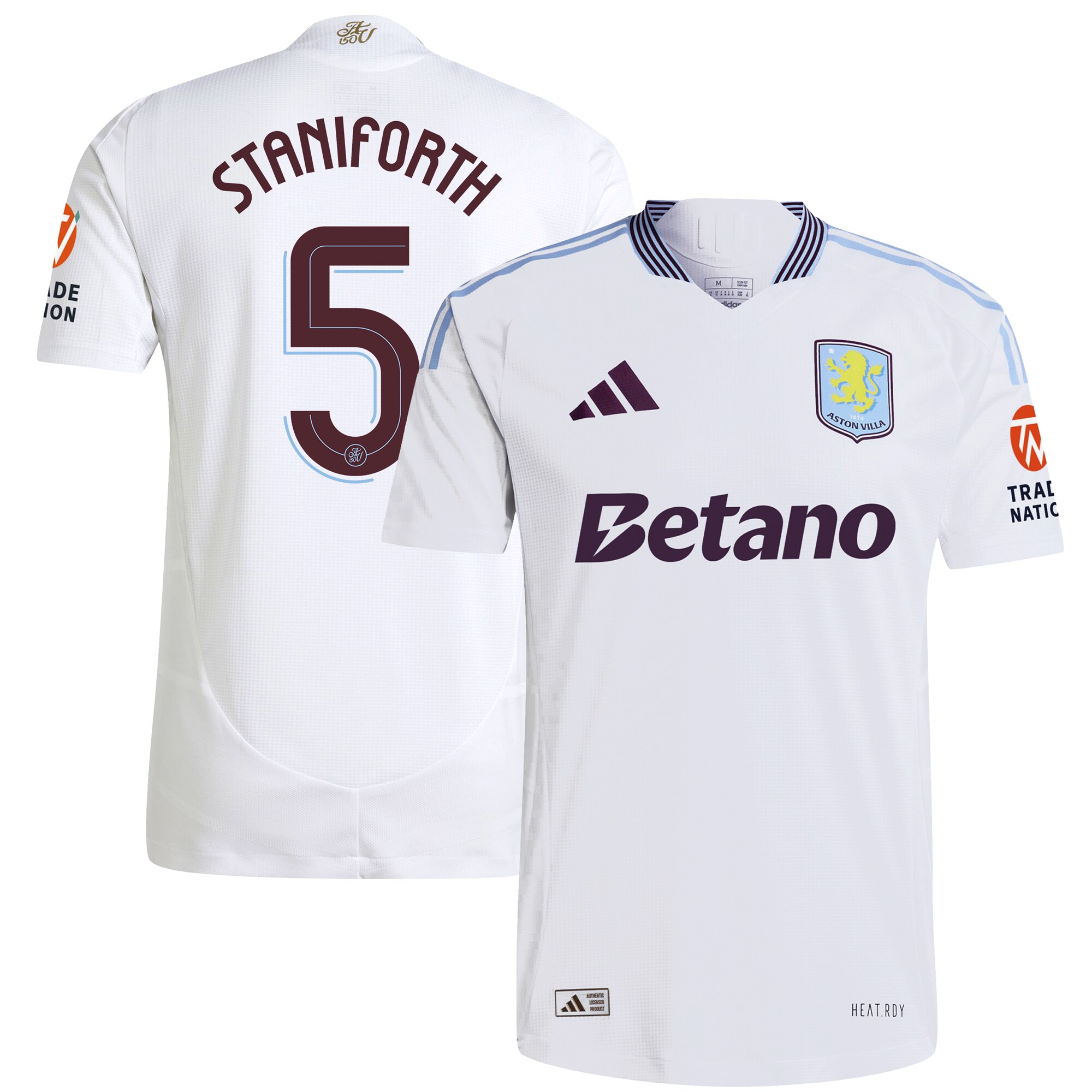 Aston Villa Shirts - aston villa adidas away authentic shirt 2024-25 with staniforth 5 cup printing Collection of Official Fan Gear
