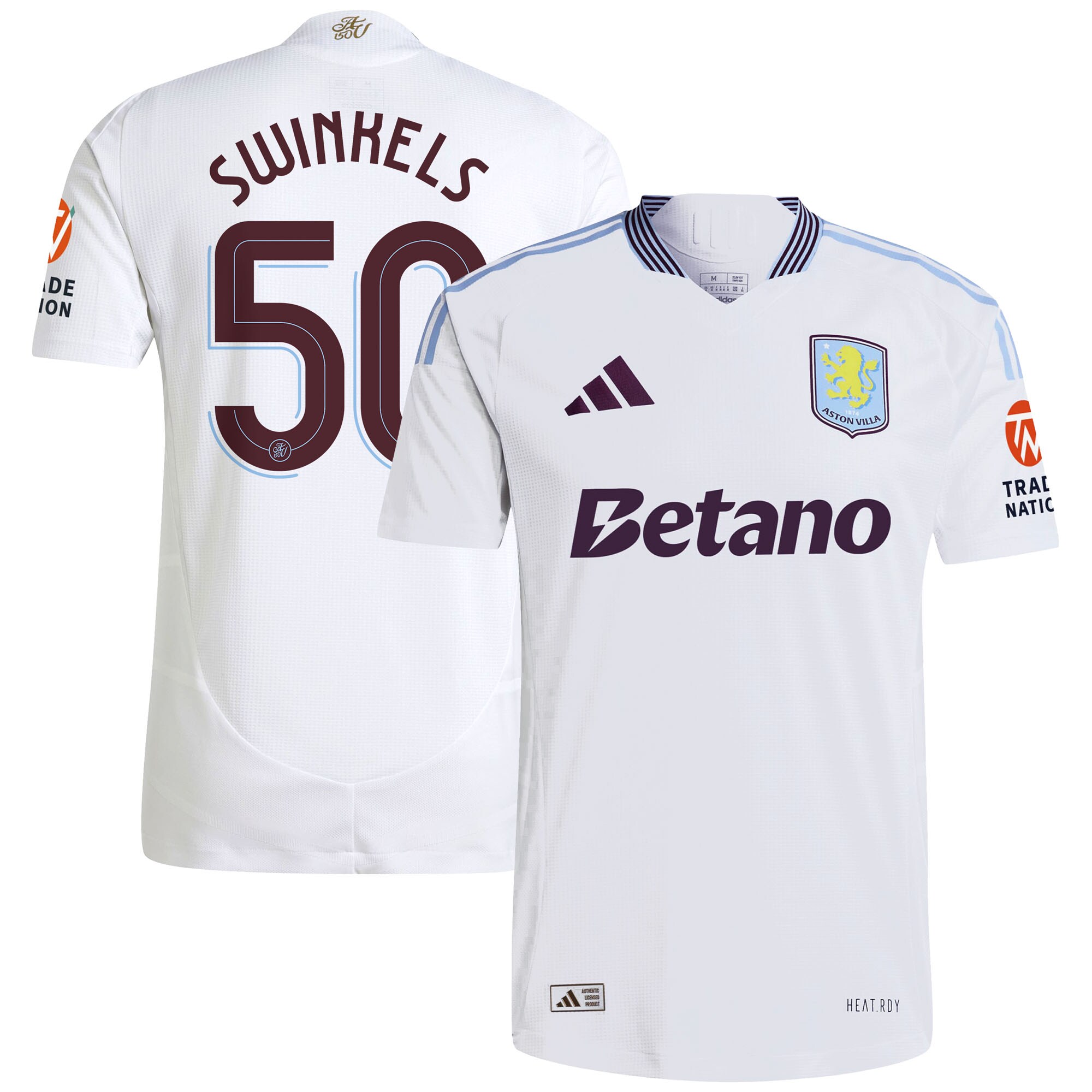 Aston Villa Shirts - aston villa adidas away authentic shirt 2024-25 with swinkels 50 cup printing Collection of Official Fan Gear