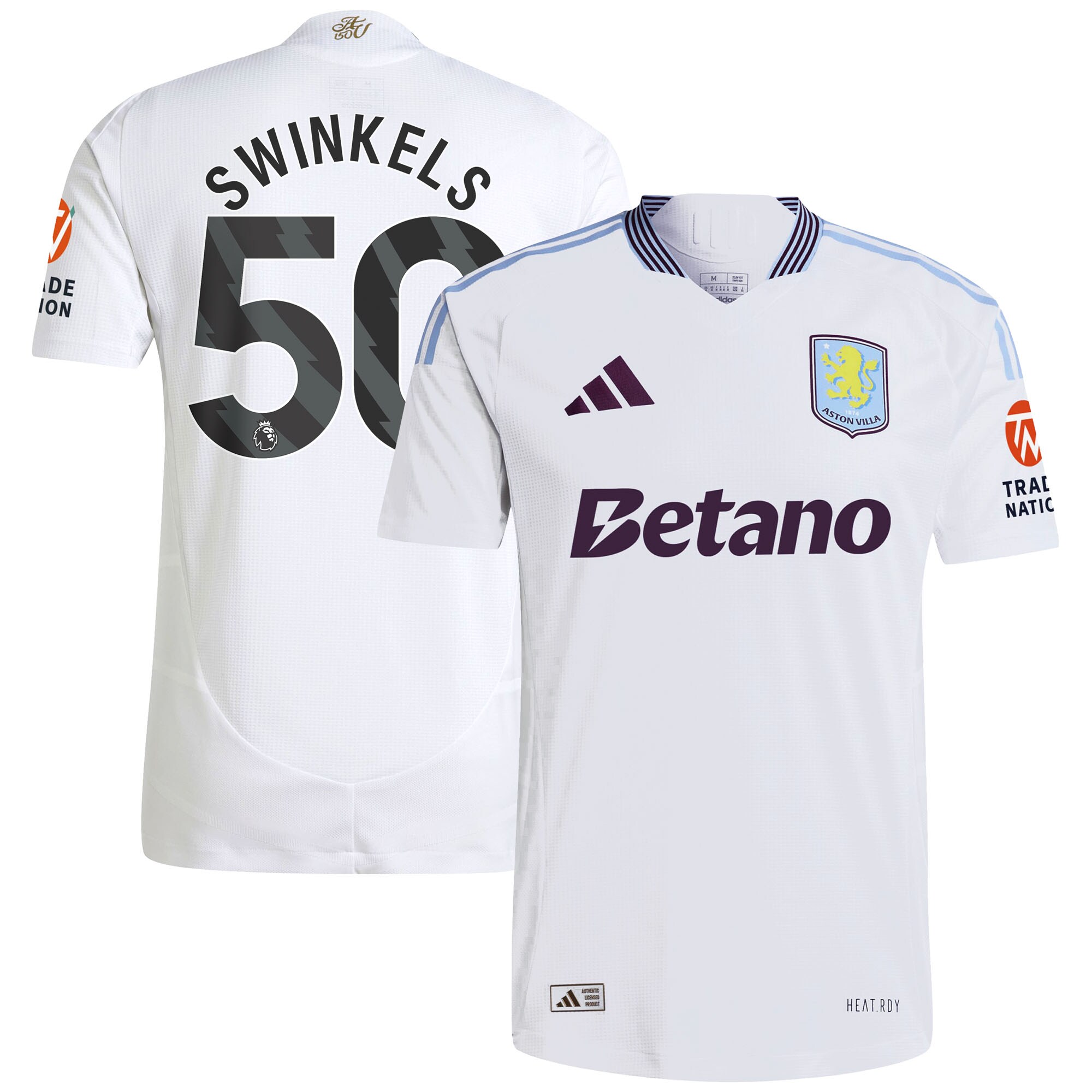Aston Villa Shirts - aston villa adidas away authentic shirt 2024-25 with swinkels 50 printing Collection of Official Fan Gear