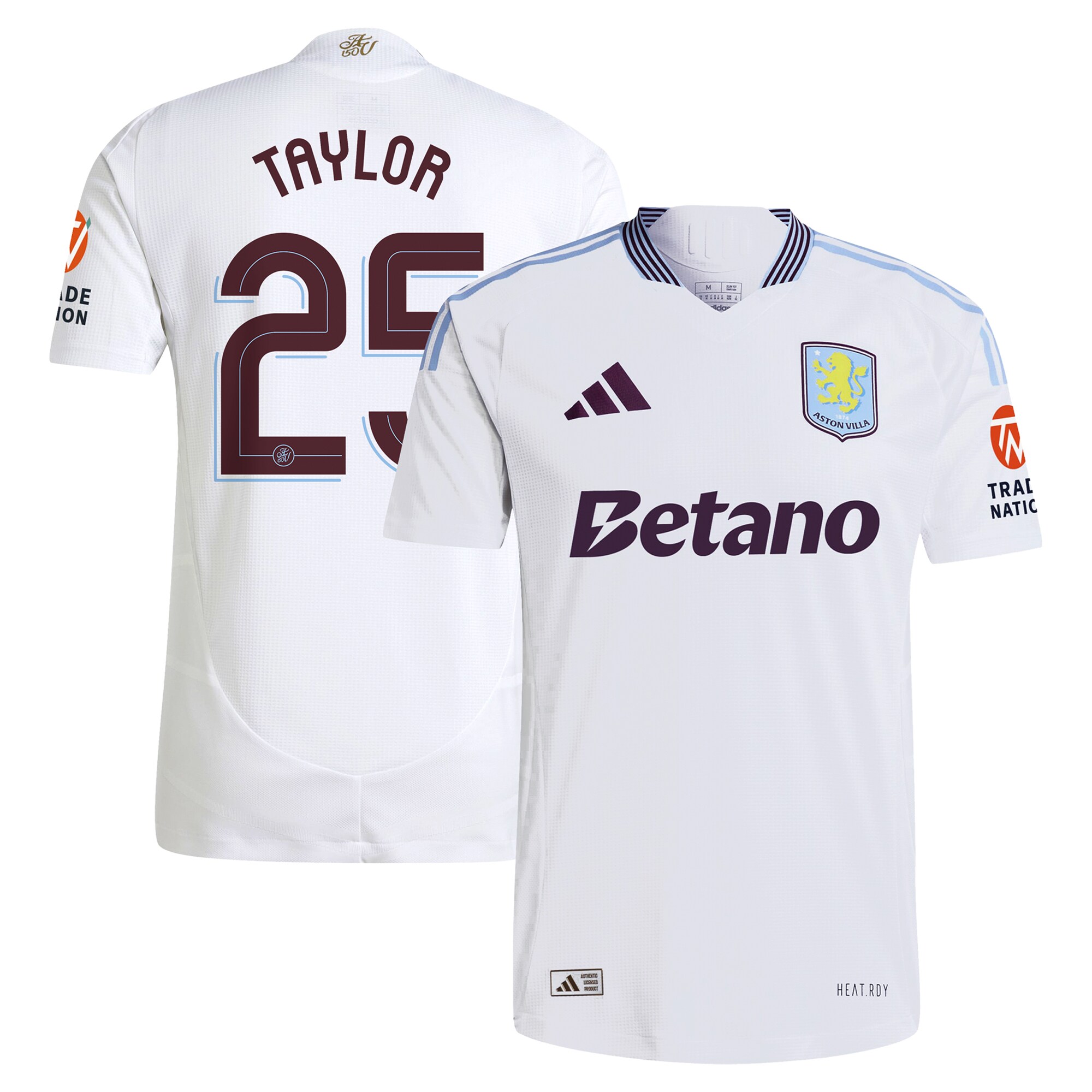 Aston Villa Shirts - aston villa adidas away authentic shirt 2024-25 with taylor 25 cup printing Collection of Official Fan Gear
