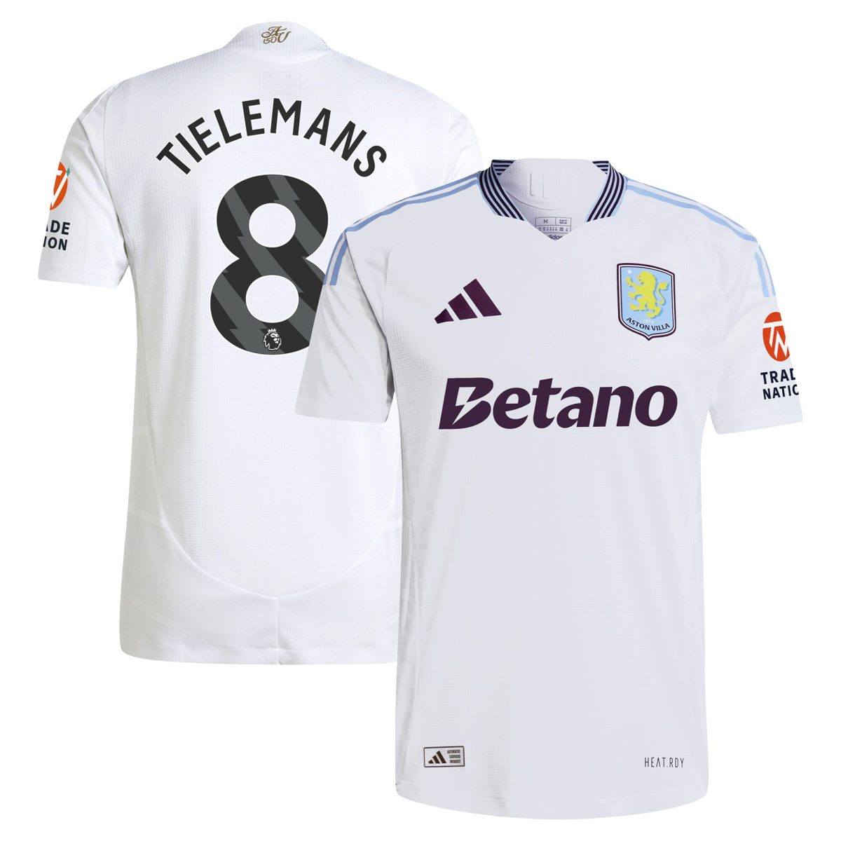 Aston Villa Shirts - aston villa adidas away authentic shirt 2024-25 with tielemans 8 printing Collection of Official Fan Gear