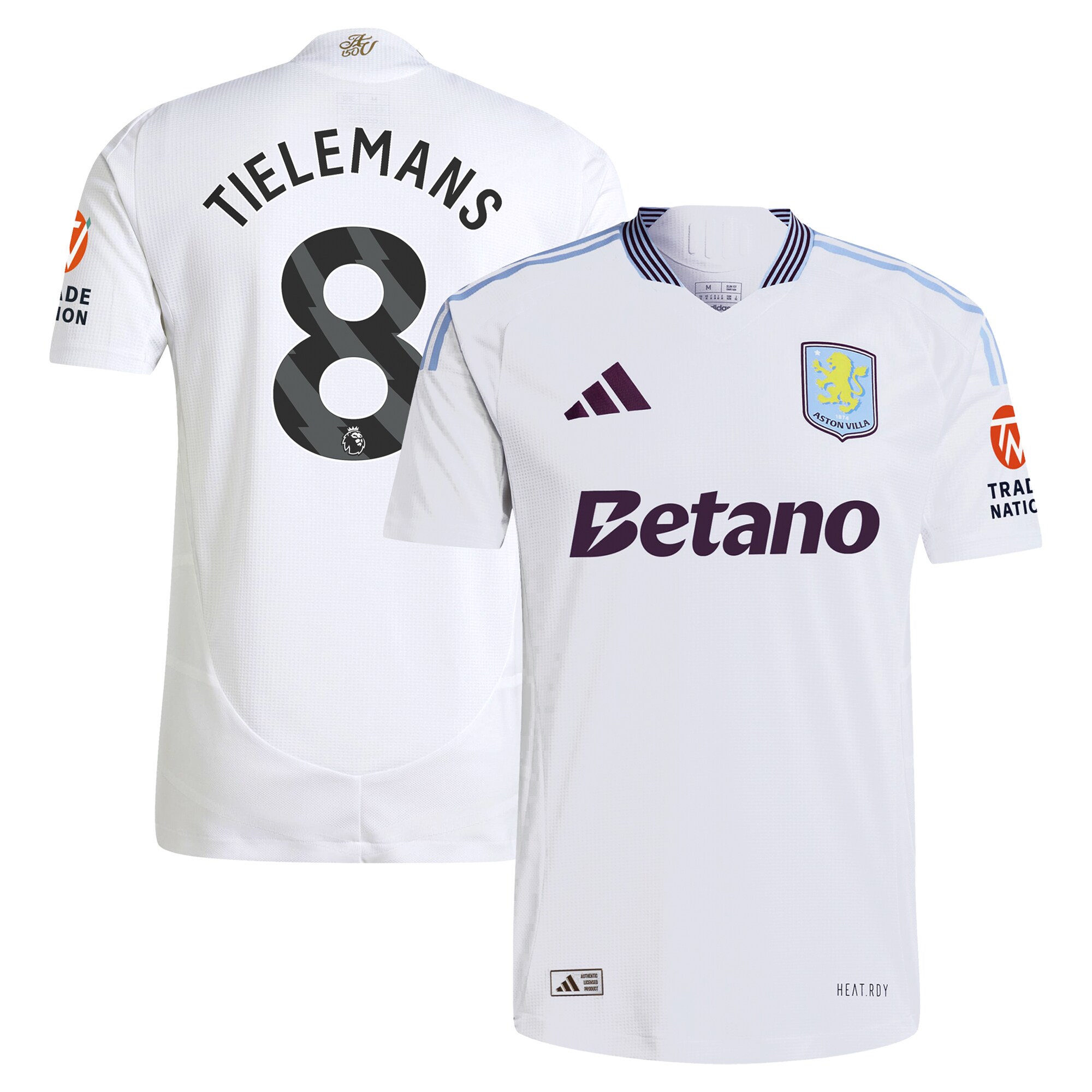 Aston Villa Shirts - aston villa adidas away authentic shirt 2024-25 with tielemans 8 printing Collection of Official Fan Gear