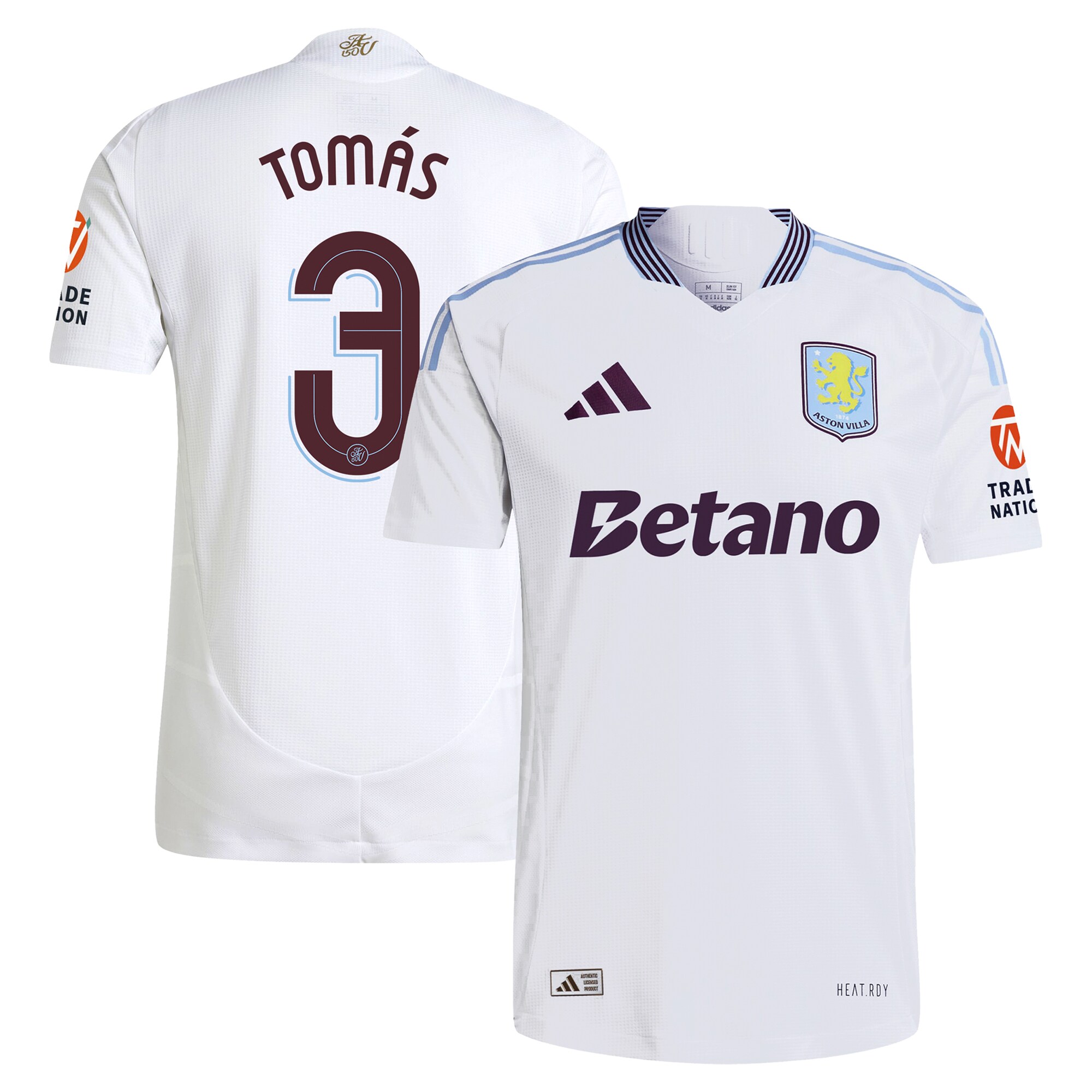 Aston Villa Shirts - aston villa adidas away authentic shirt 2024-25 with tomás 3 cup printing Collection of Official Fan Gear