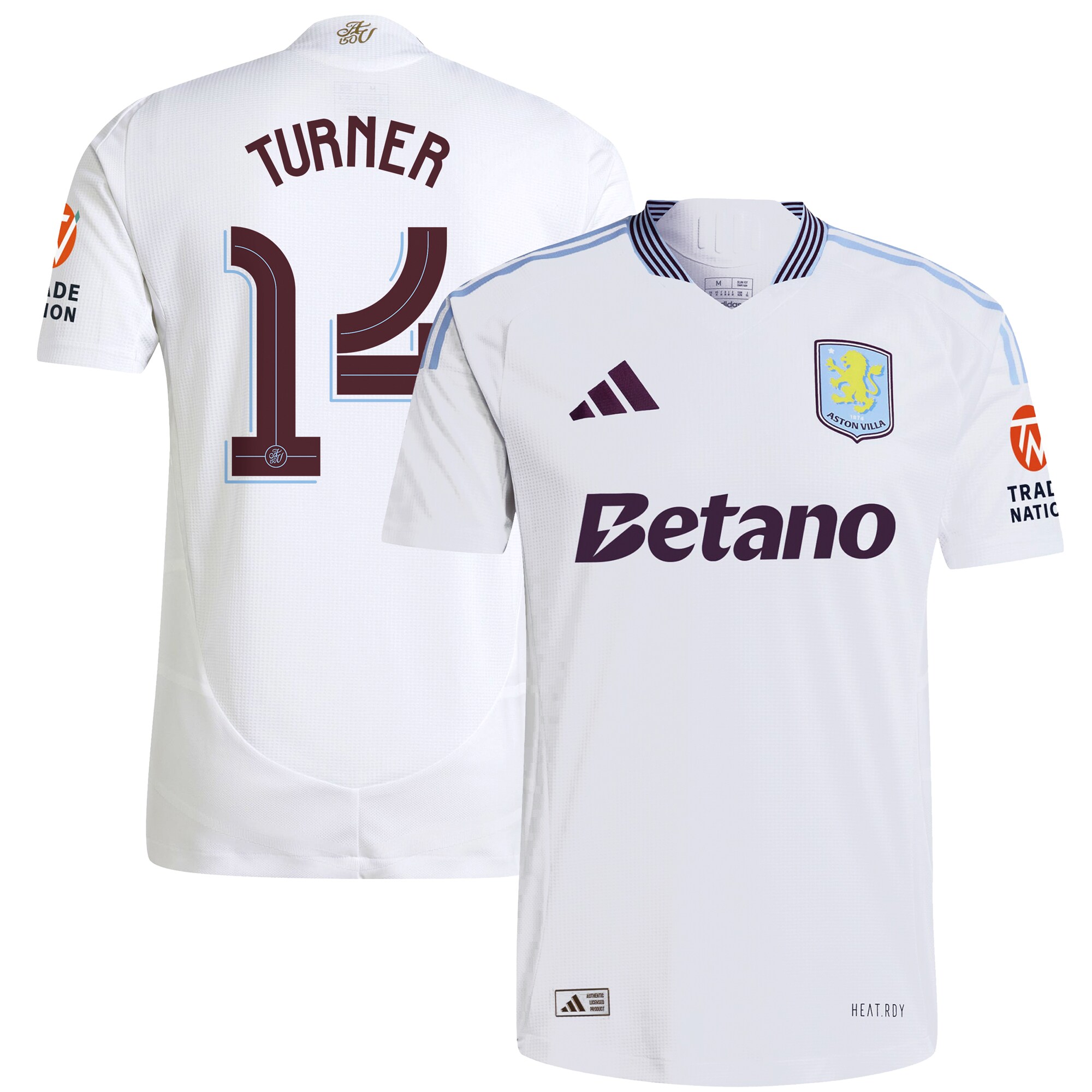 Aston Villa Shirts - aston villa adidas away authentic shirt 2024-25 with turner 14 cup printing Collection of Official Fan Gear