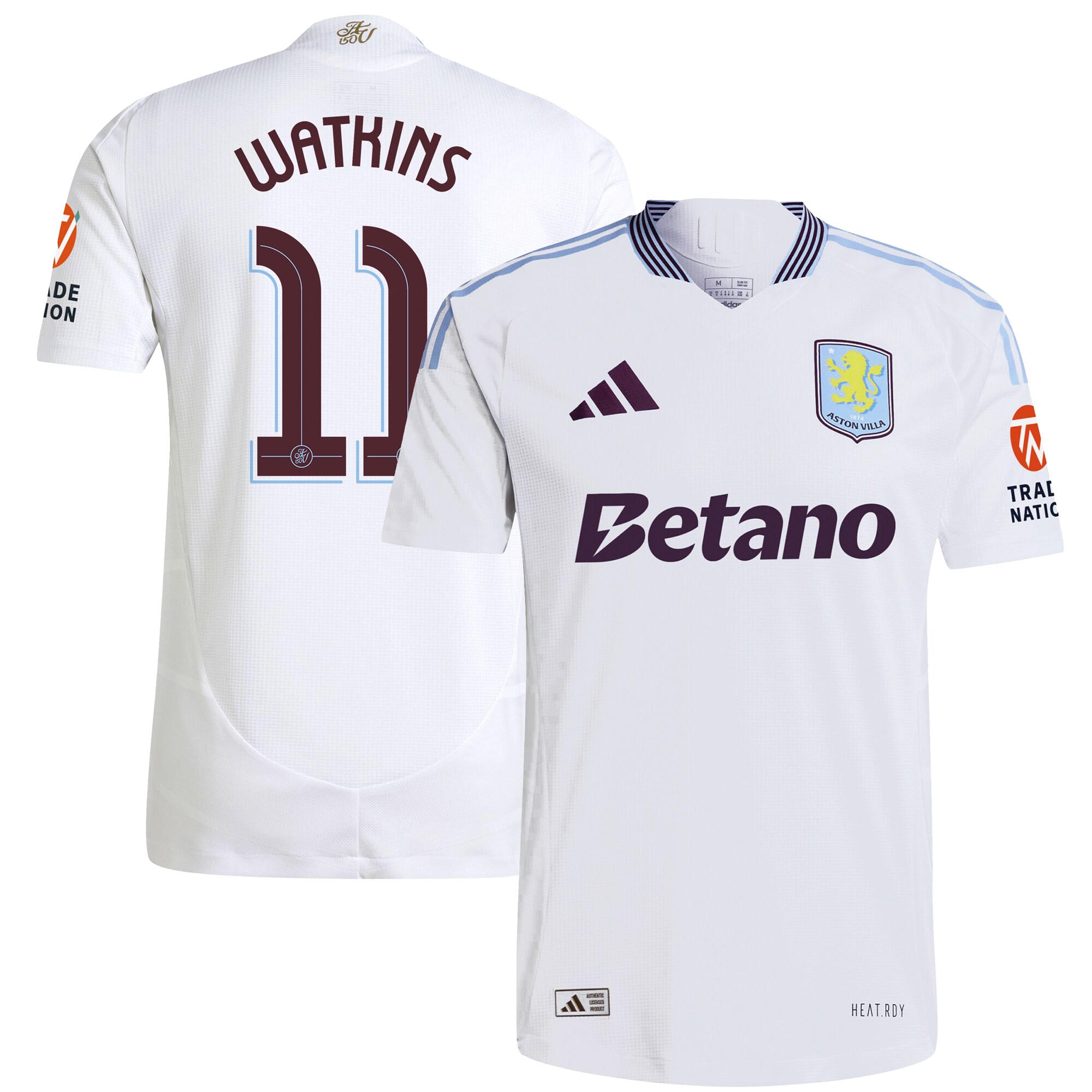 Aston Villa Shirts - aston villa adidas away authentic shirt 2024-25 with watkins 11 cup printing Collection of Official Fan Gear