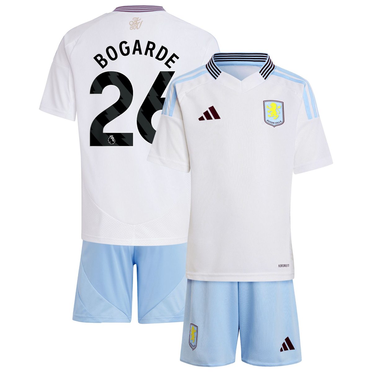 Aston Villa Shirts - aston villa adidas away mini kit 2024-25 with bogarde 26 printing Collection of Official Fan Gear