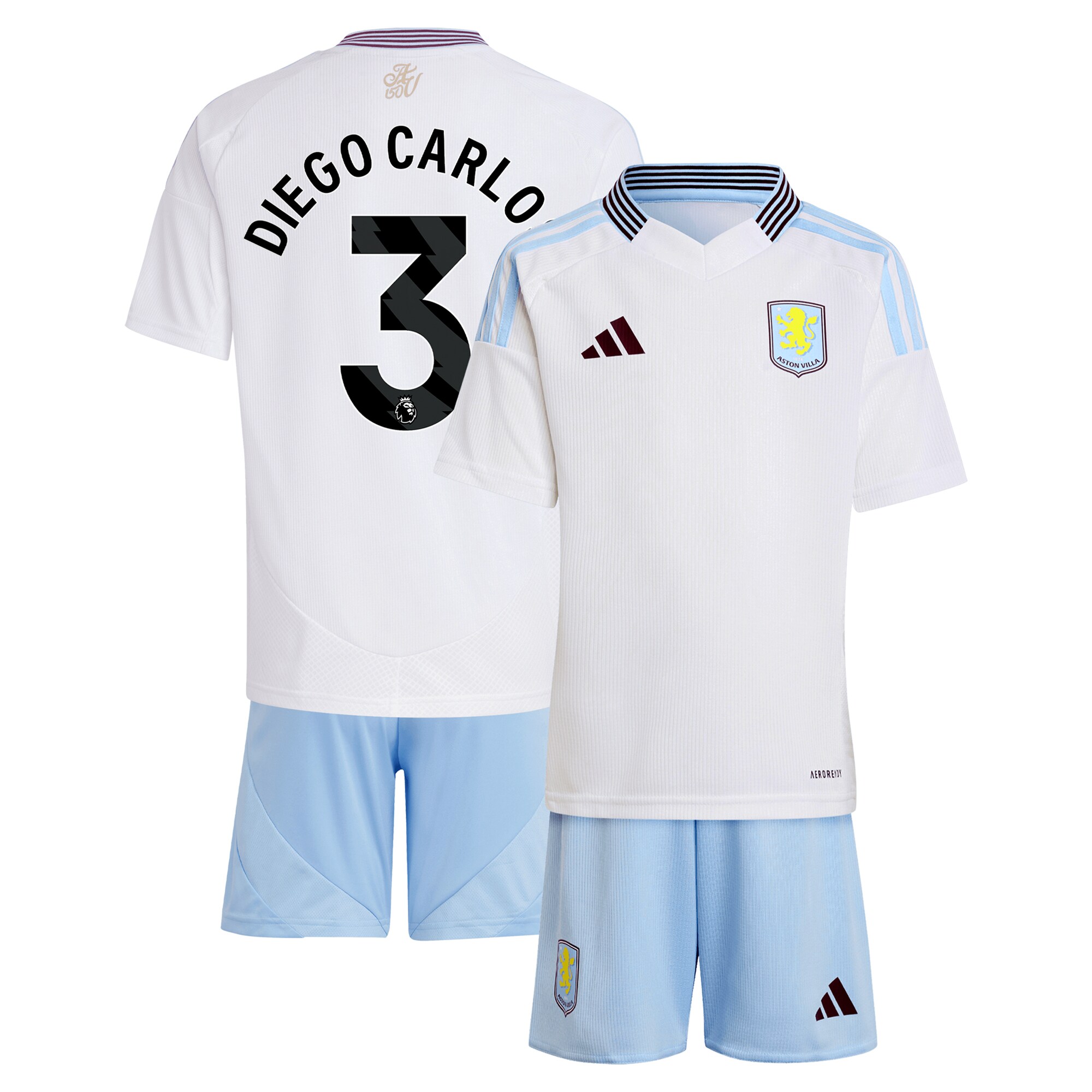 Aston Villa Shirts - aston villa adidas away mini kit 2024-25 with diego carlos 3 printing Collection of Official Fan Gear