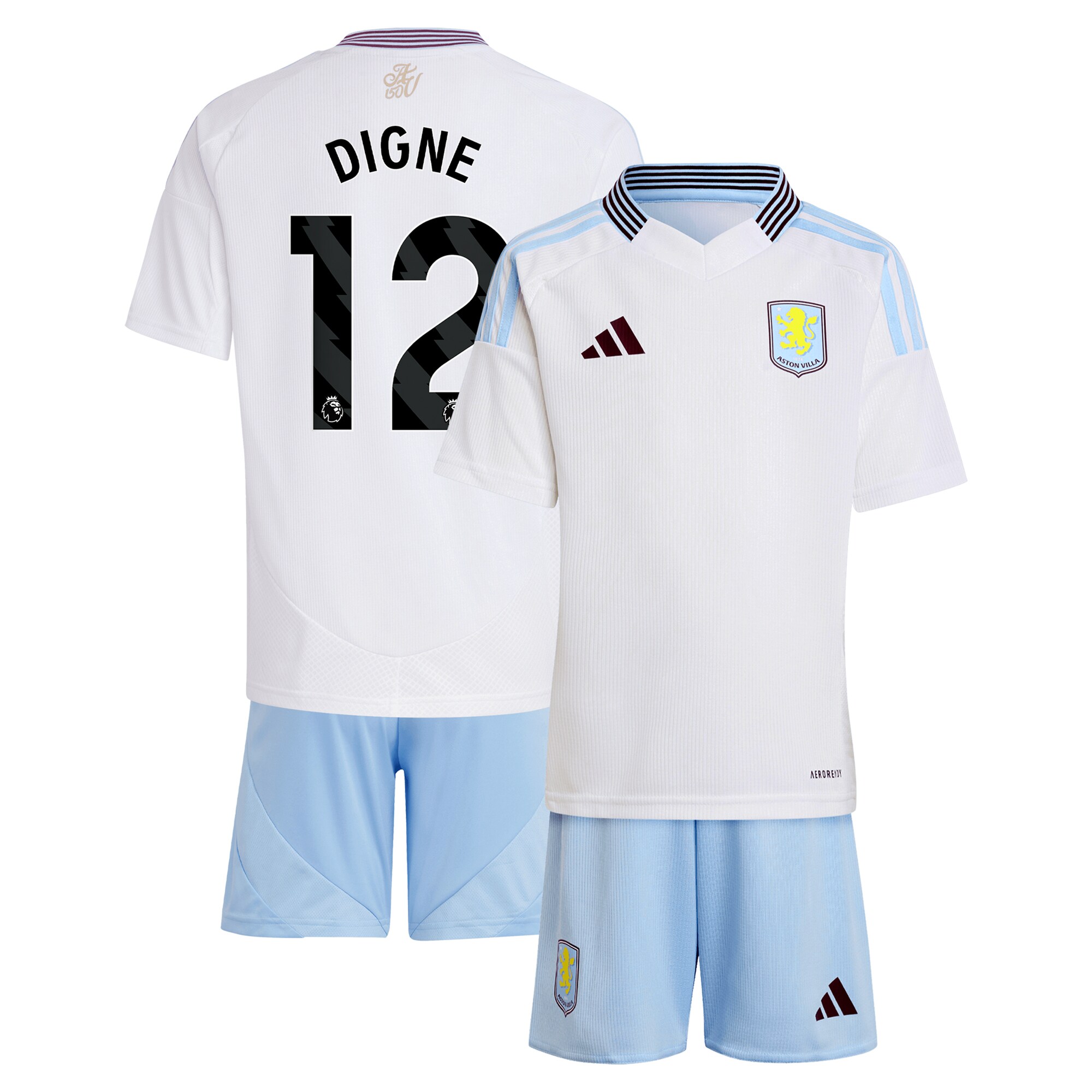 Aston Villa Shirts - aston villa adidas away mini kit 2024-25 with digne 12 printing Collection of Official Fan Gear