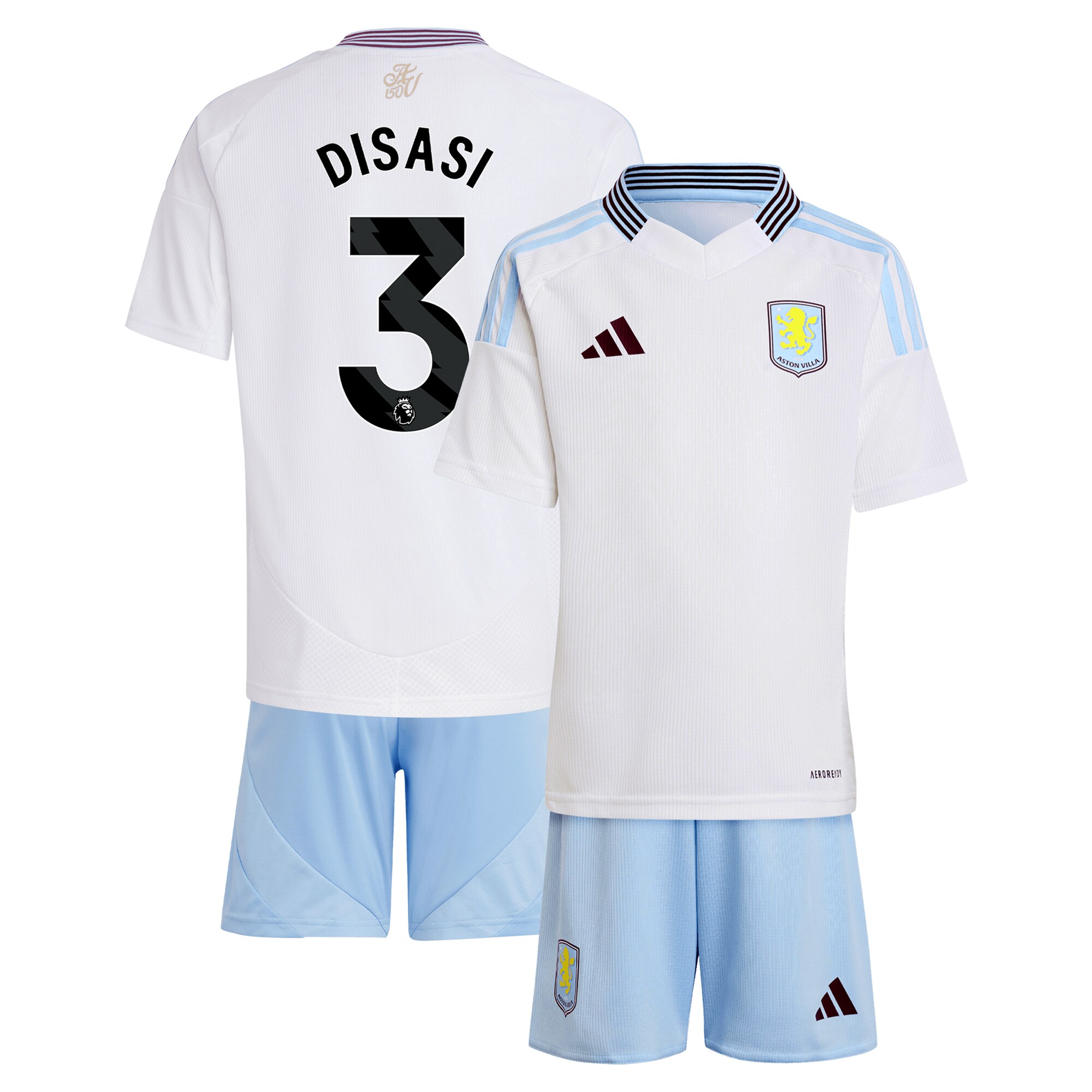 Aston Villa Shirts - aston villa adidas away mini kit 2024-25 with disasi 3 printing Collection of Official Fan Gear