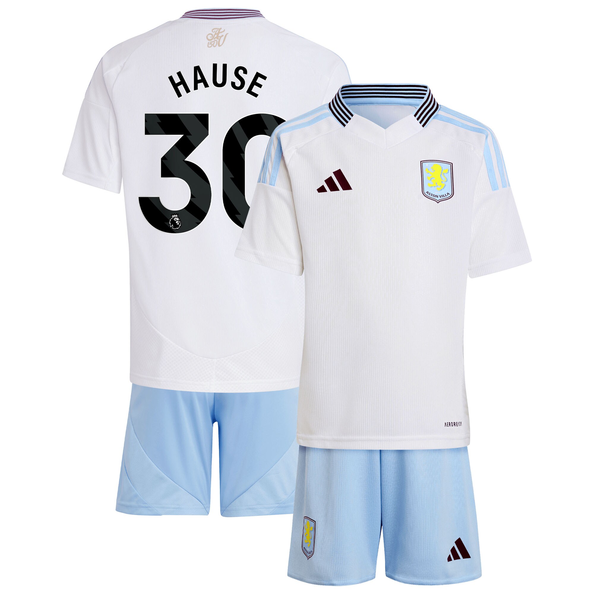 Aston Villa Shirts - aston villa adidas away mini kit 2024-25 with hause 30 printing Collection of Official Fan Gear
