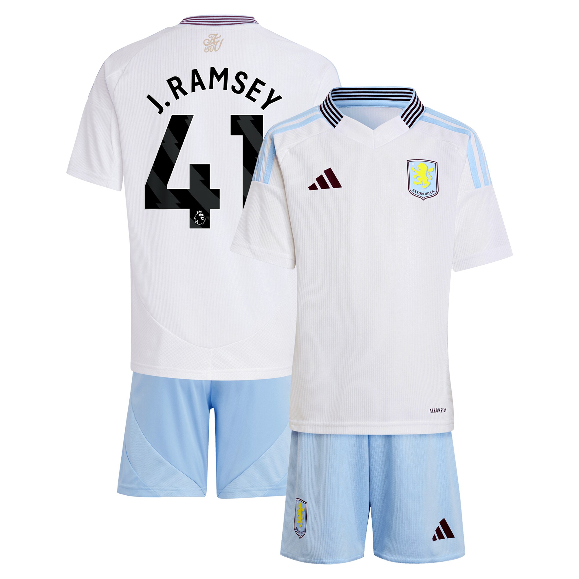Aston Villa Shirts - aston villa adidas away mini kit 2024-25 with j. ramsey 41 printing Collection of Official Fan Gear