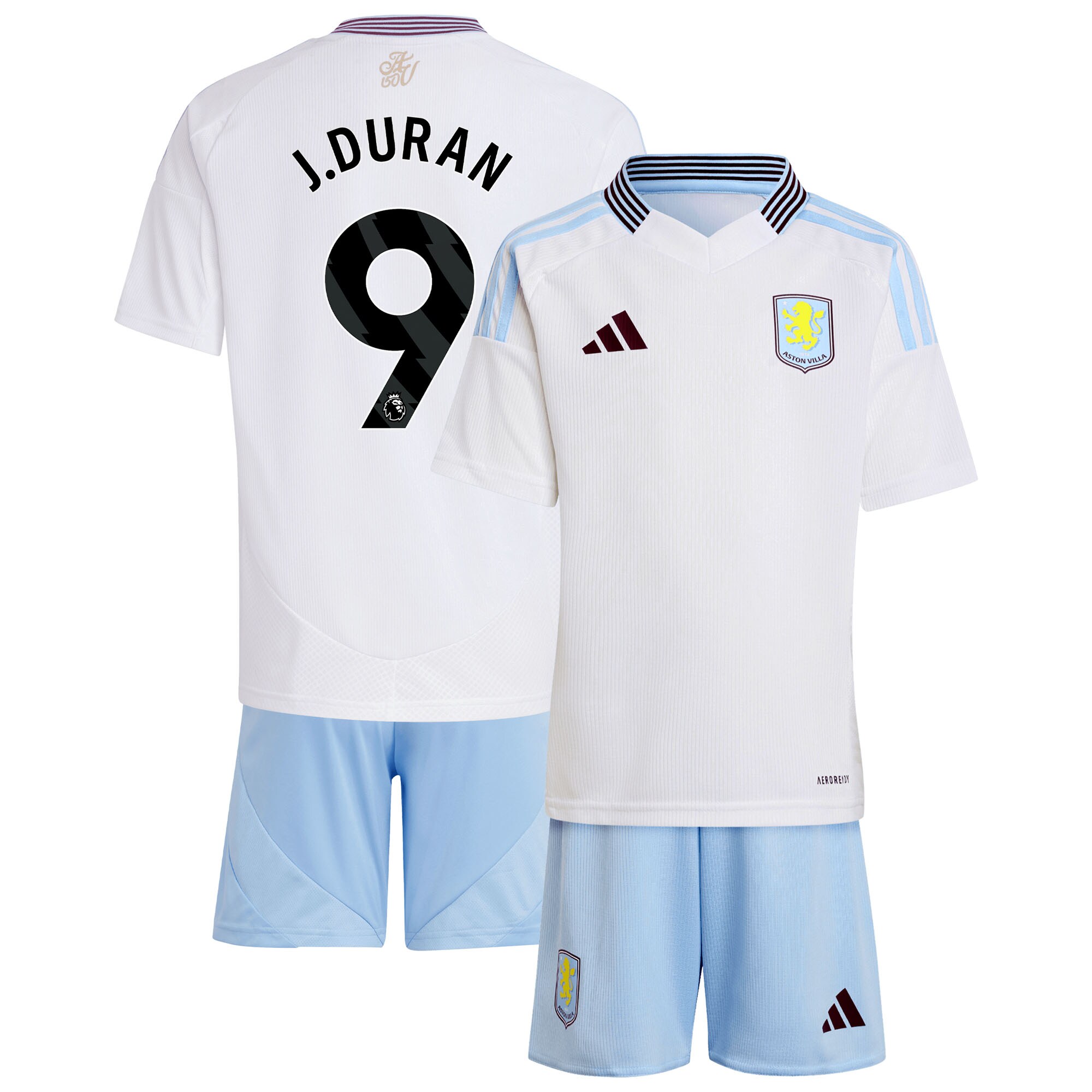 Aston Villa Shirts - aston villa adidas away mini kit 2024-25 with j.duran 9 printing Collection of Official Fan Gear