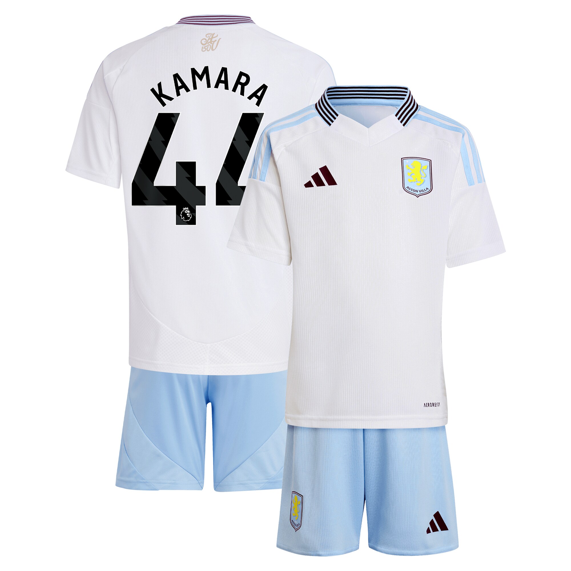 Aston Villa Shirts - aston villa adidas away mini kit 2024-25 with kamara 44 printing Collection of Official Fan Gear