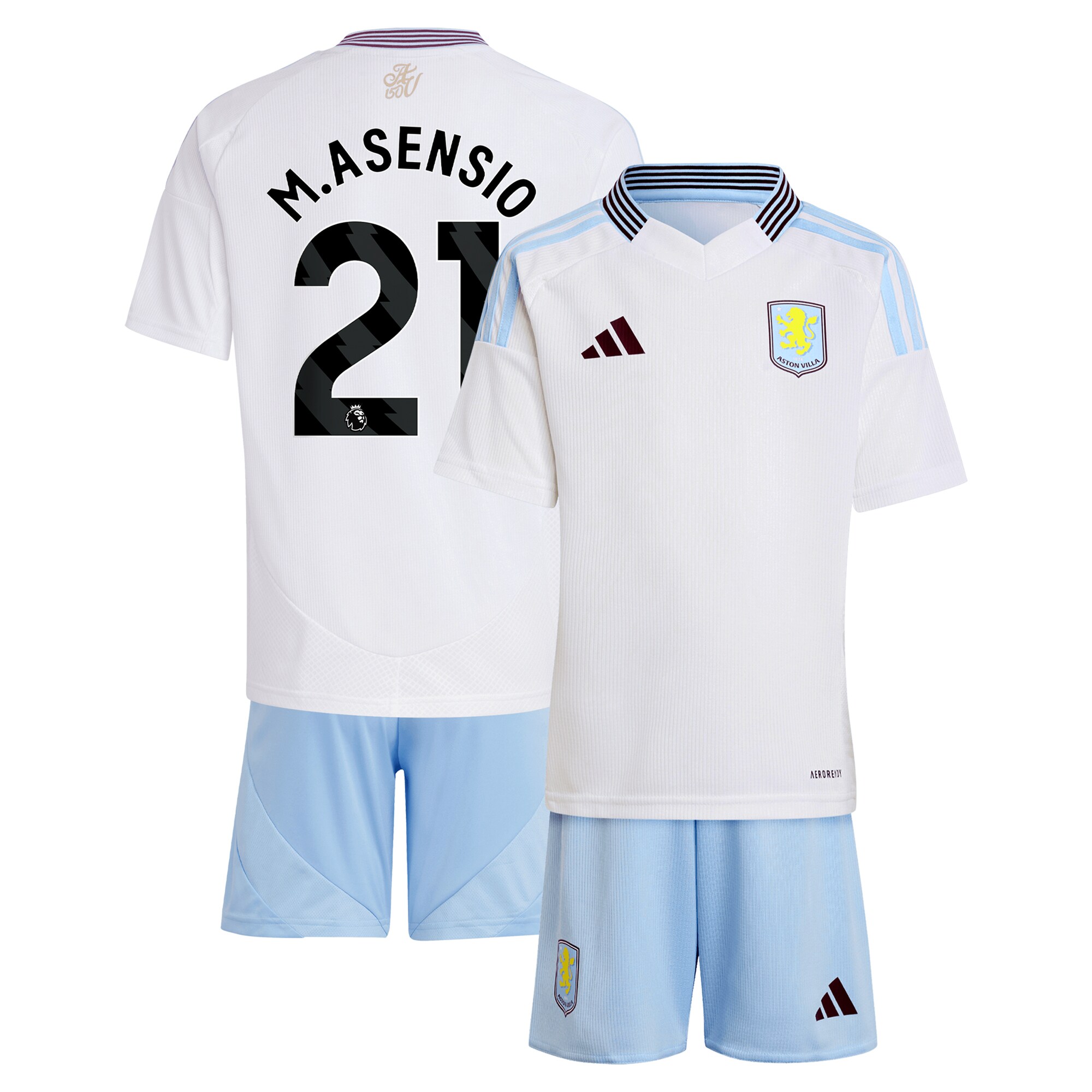 Aston Villa Shirts - aston villa adidas away mini kit 2024-25 with m.asensio 21 printing Collection of Official Fan Gear
