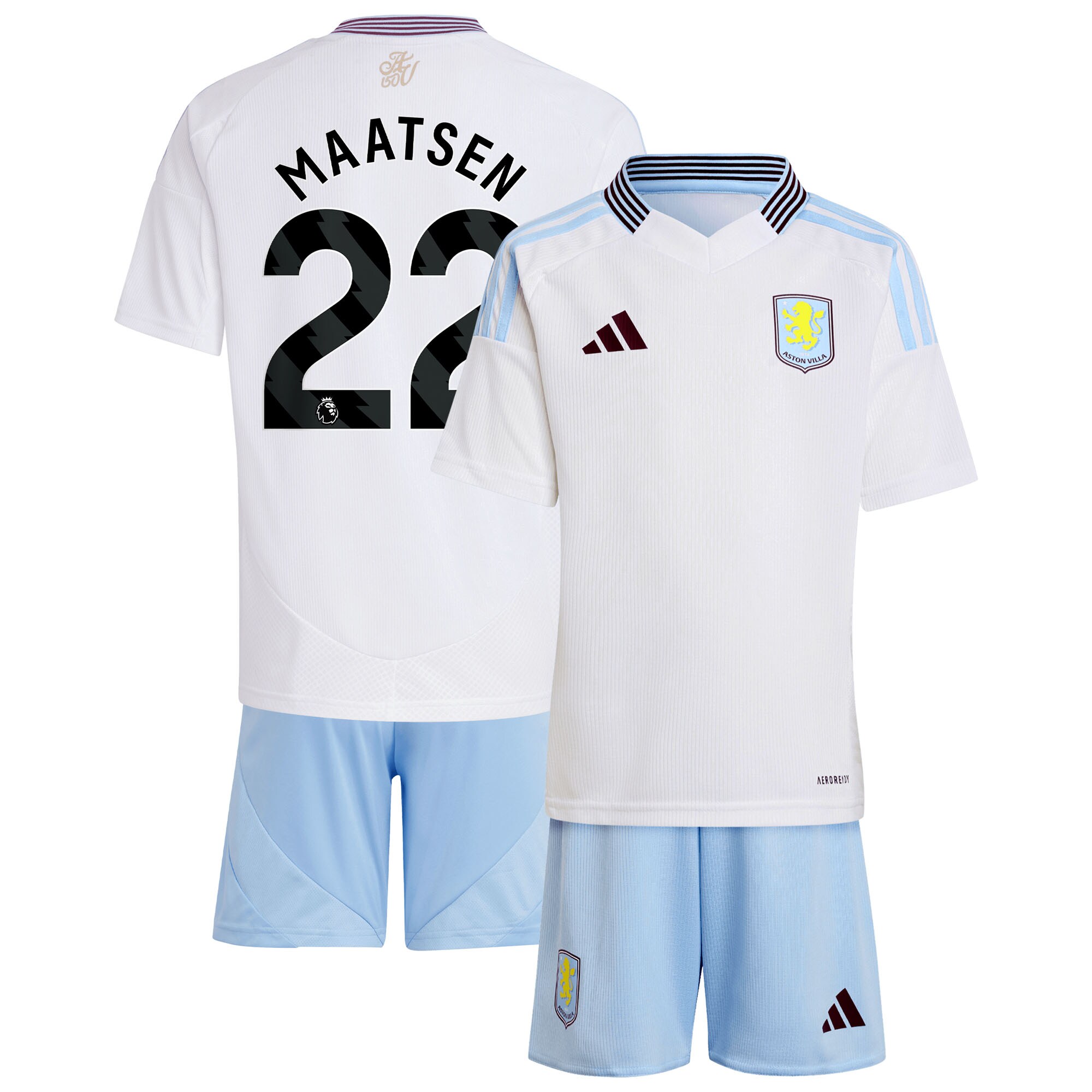 Aston Villa Shirts - aston villa adidas away mini kit 2024-25 with maatsen 22 printing Collection of Official Fan Gear