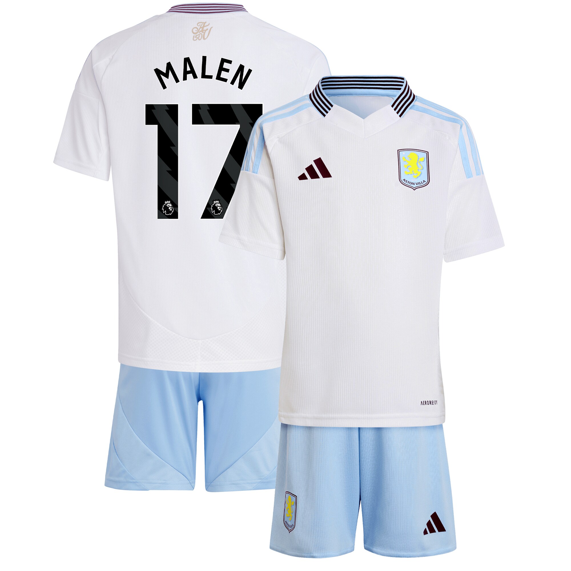 Aston Villa Shirts - aston villa adidas away mini kit 2024-25 with malen 17 printing Collection of Official Fan Gear
