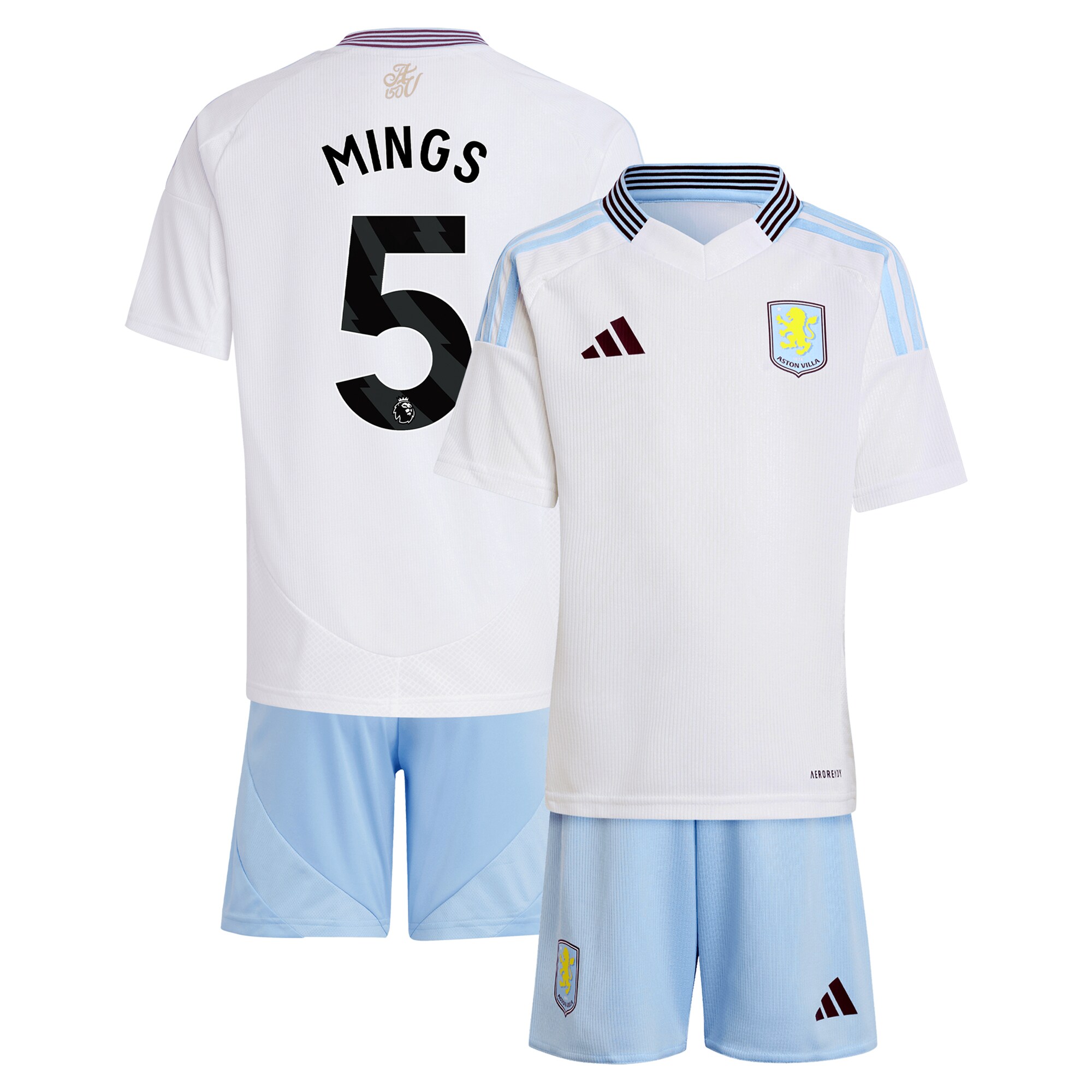 Aston Villa Shirts - aston villa adidas away mini kit 2024-25 with mings 5 printing Collection of Official Fan Gear