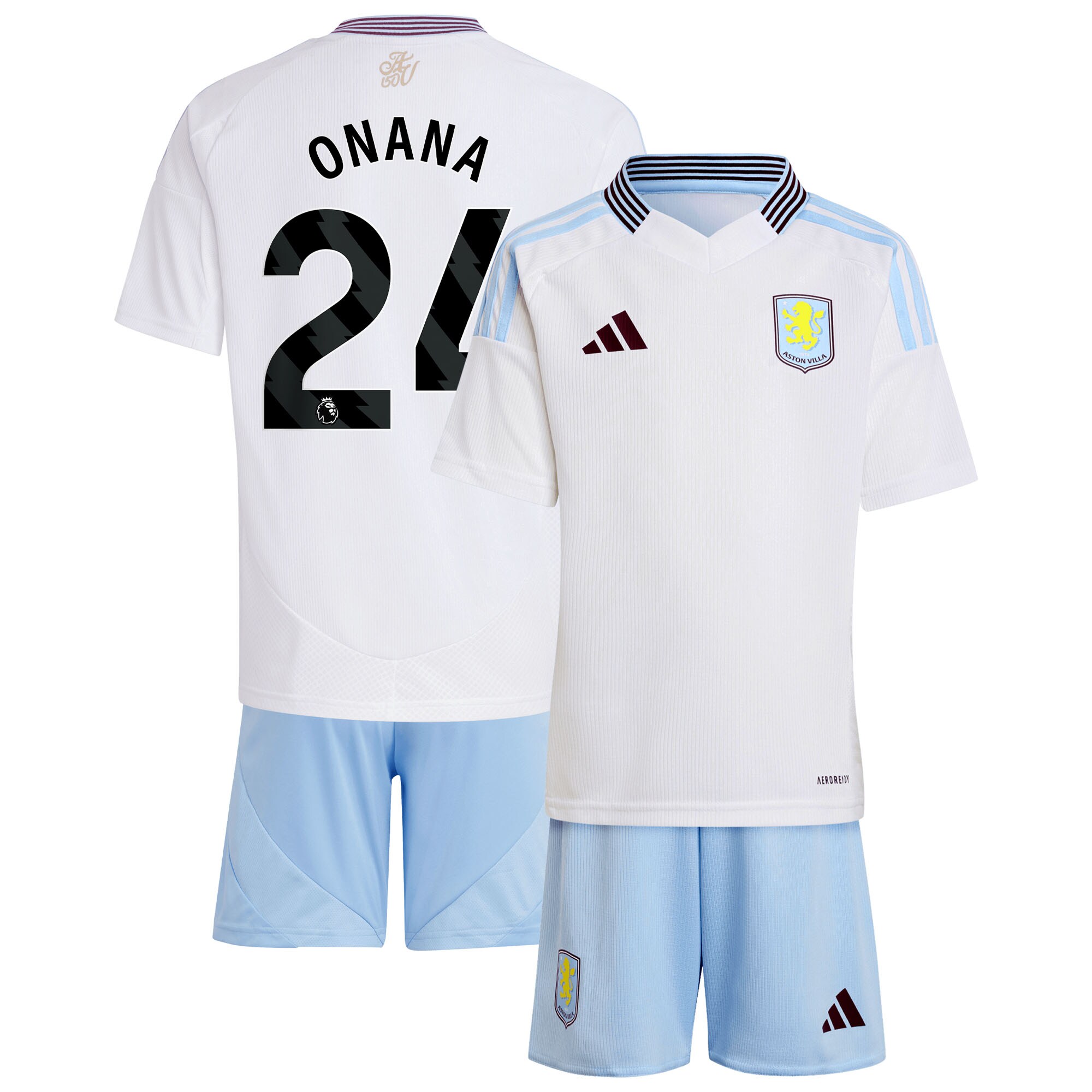 Aston Villa Shirts - aston villa adidas away mini kit 2024-25 with onana 24 printing Collection of Official Fan Gear