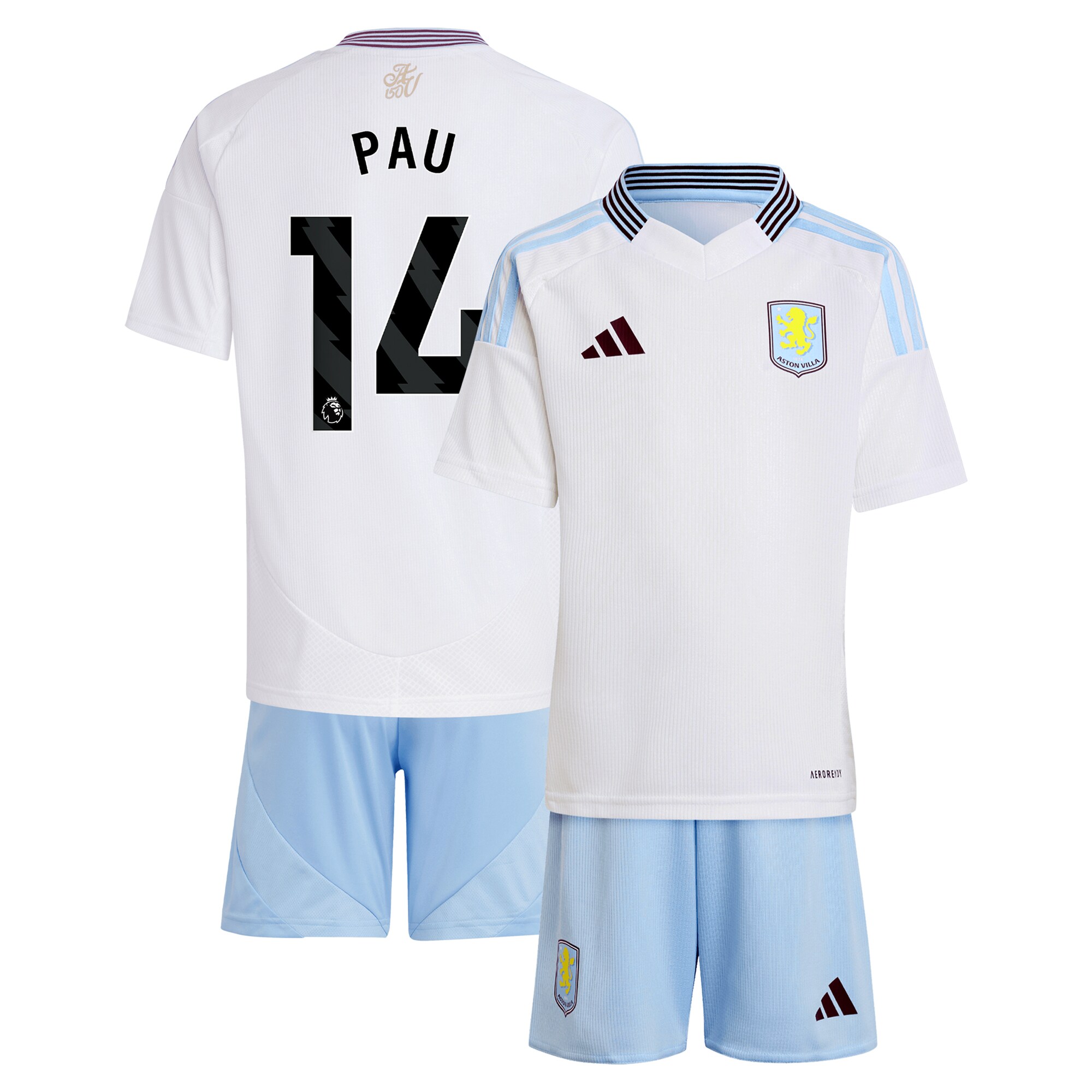 Aston Villa Shirts - aston villa adidas away mini kit 2024-25 with pau 14 printing Collection of Official Fan Gear