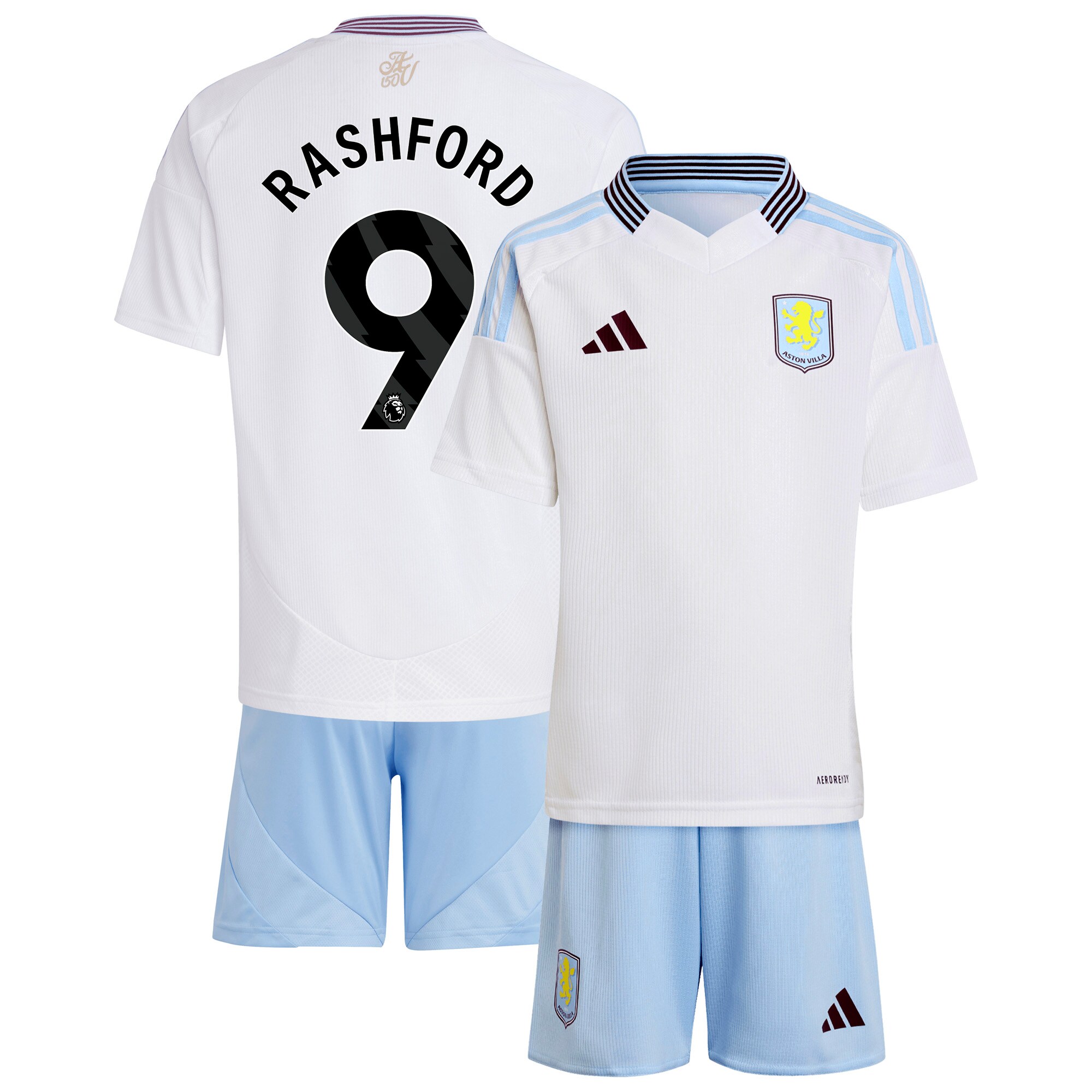 Aston Villa Shirts - aston villa adidas away mini kit 2024-25 with rashford 9 printing Collection of Official Fan Gear