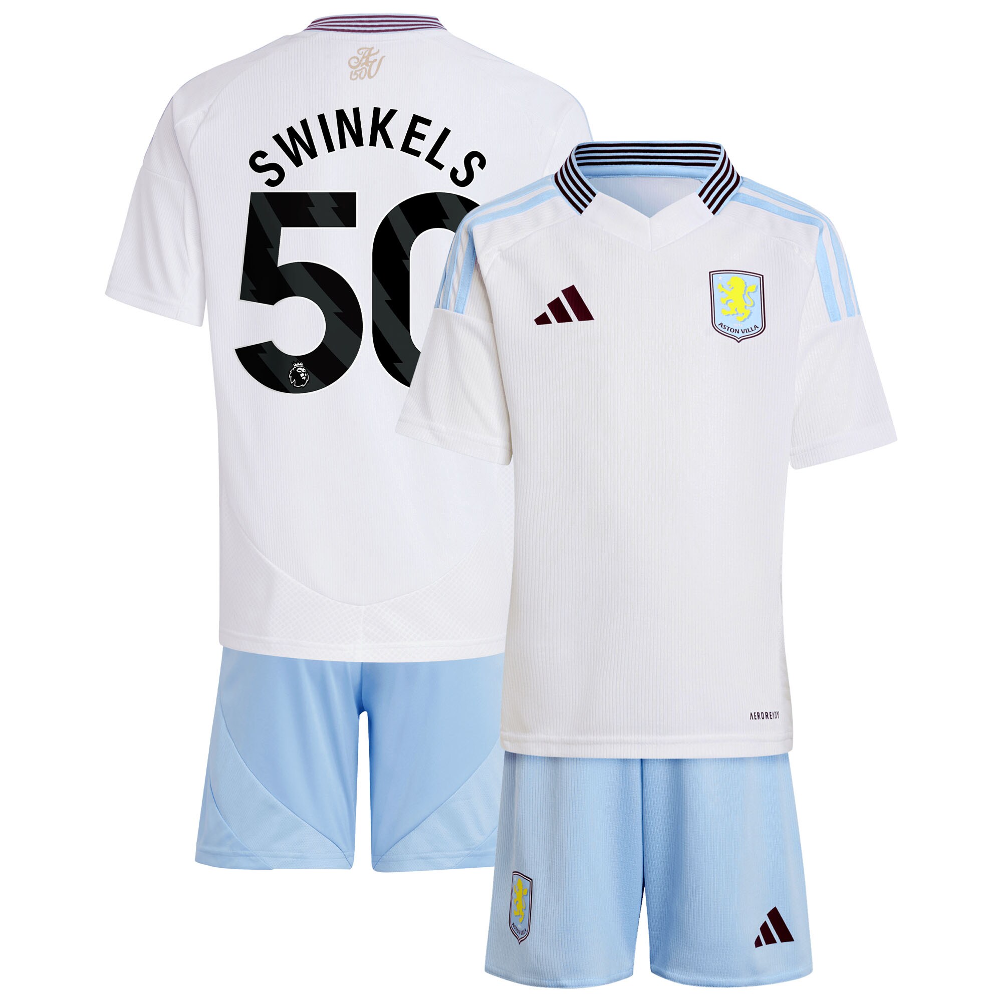 Aston Villa Shirts - aston villa adidas away mini kit 2024-25 with swinkels 50 printing Collection of Official Fan Gear