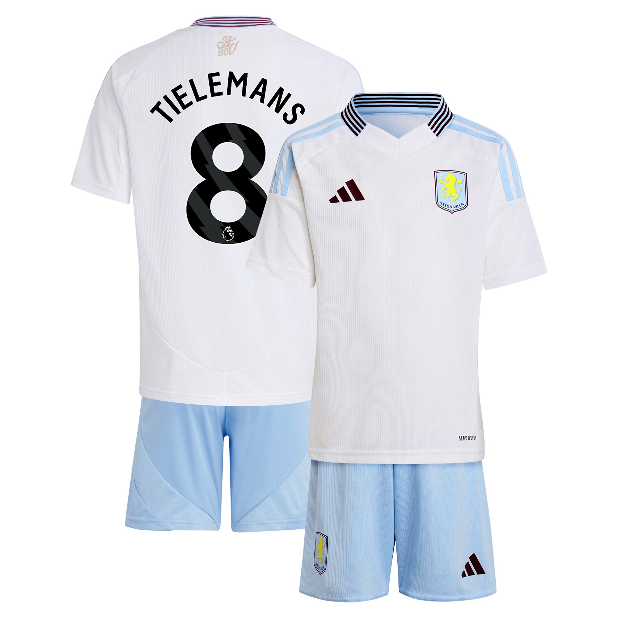 Aston Villa Shirts - aston villa adidas away mini kit 2024-25 with tielemans 8 printing Collection of Official Fan Gear