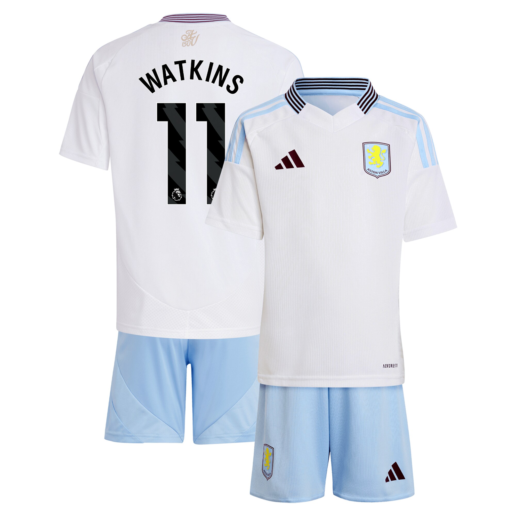 Aston Villa Shirts - aston villa adidas away mini kit 2024-25 with watkins 11 printing Collection of Official Fan Gear