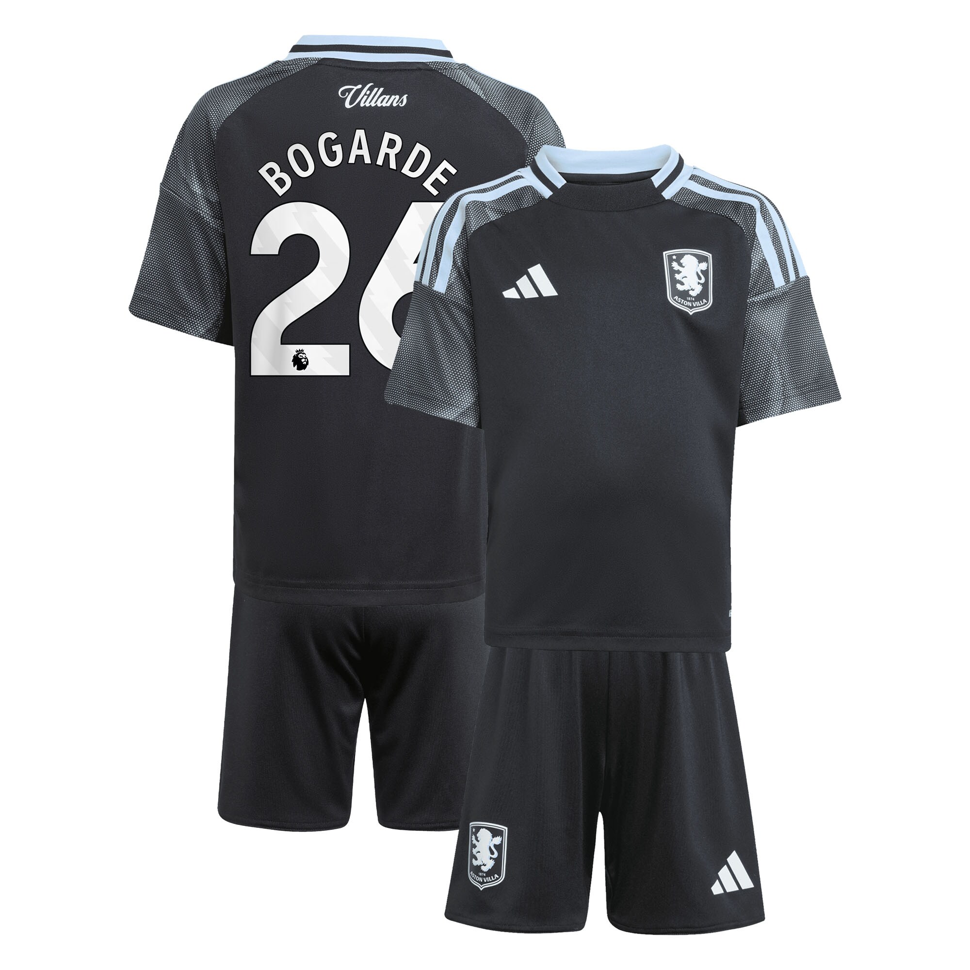 Aston Villa Shirts - aston villa adidas away mini kit 2025-26 with bogarde 26 printing Collection of Official Fan Gear