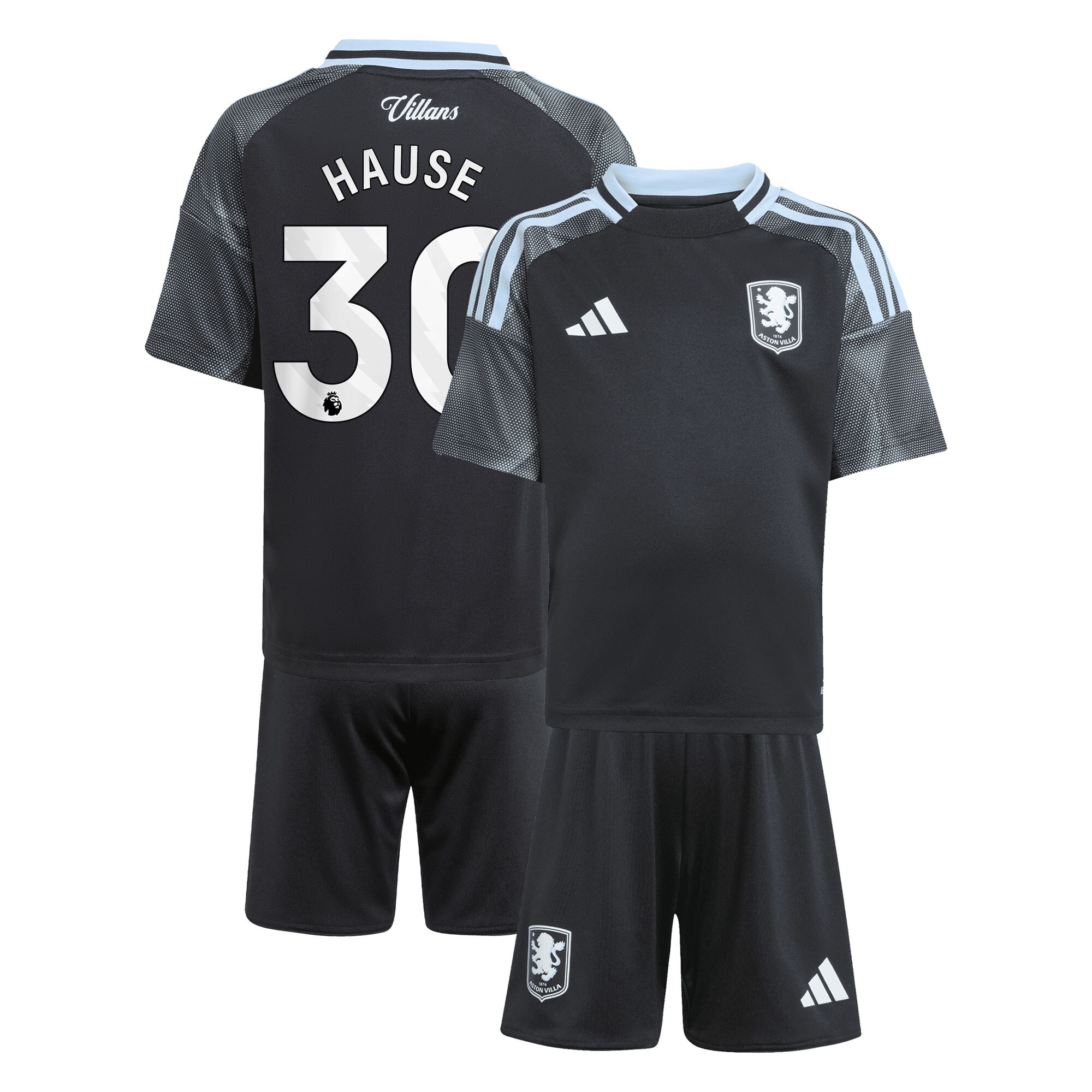 Aston Villa Shirts - aston villa adidas away mini kit 2025-26 with hause 30 printing Collection of Official Fan Gear