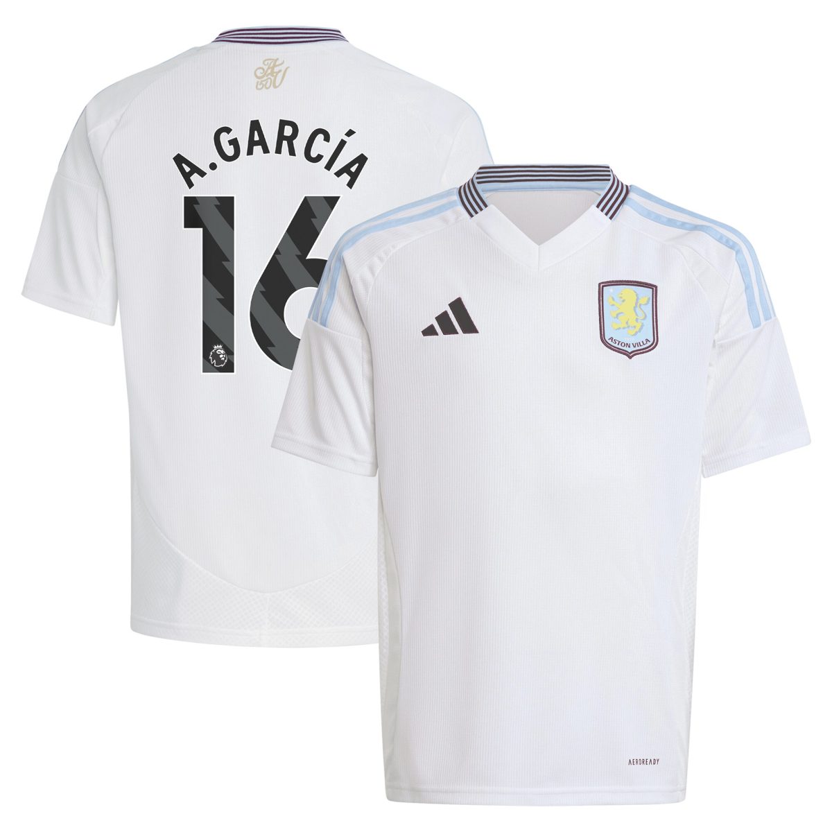 Aston Villa Shirts - aston villa adidas away shirt 2024-25 – kids with a.garcía 16 printing Collection of Official Fan Gear