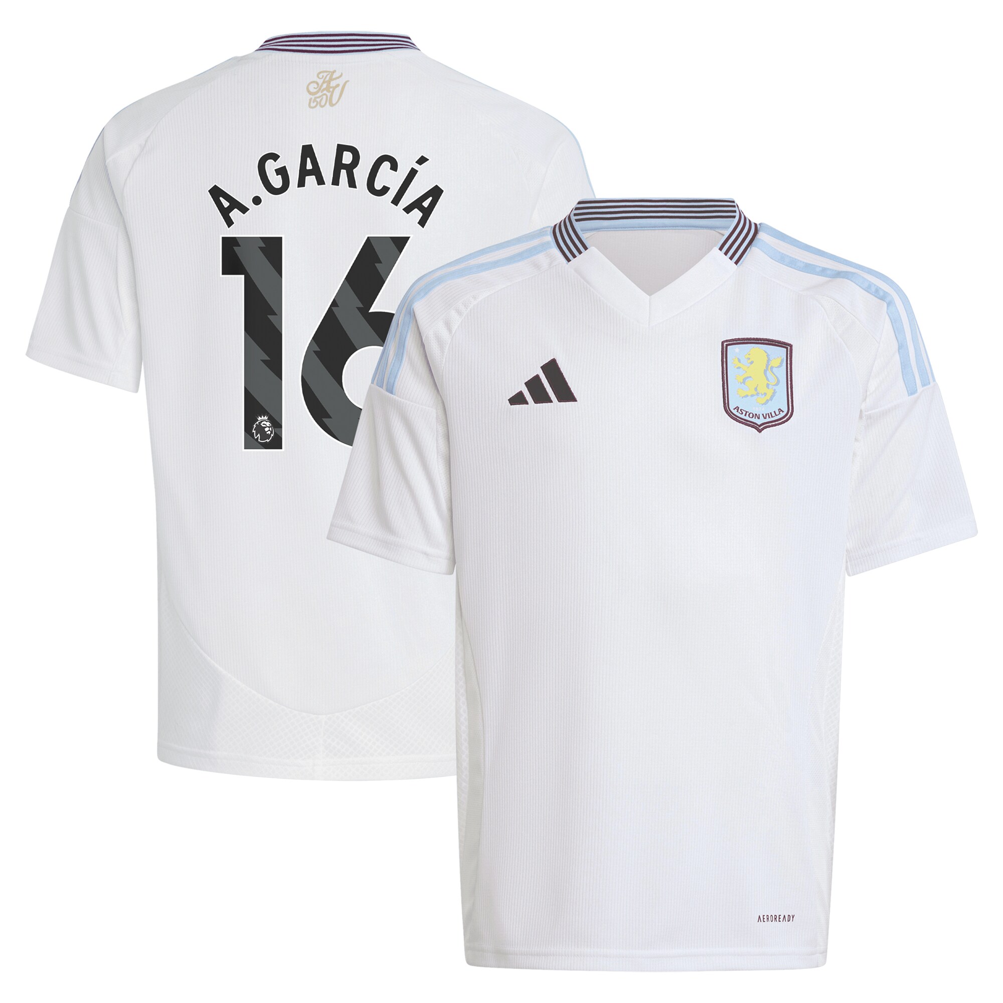 Aston Villa Shirts - aston villa adidas away shirt 2024-25 – kids with a.garcía 16 printing Collection of Official Fan Gear