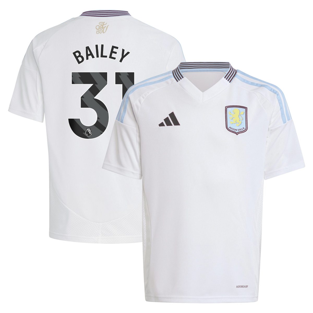 Aston Villa Shirts - aston villa adidas away shirt 2024-25 – kids with bailey 31 printing Collection of Official Fan Gear